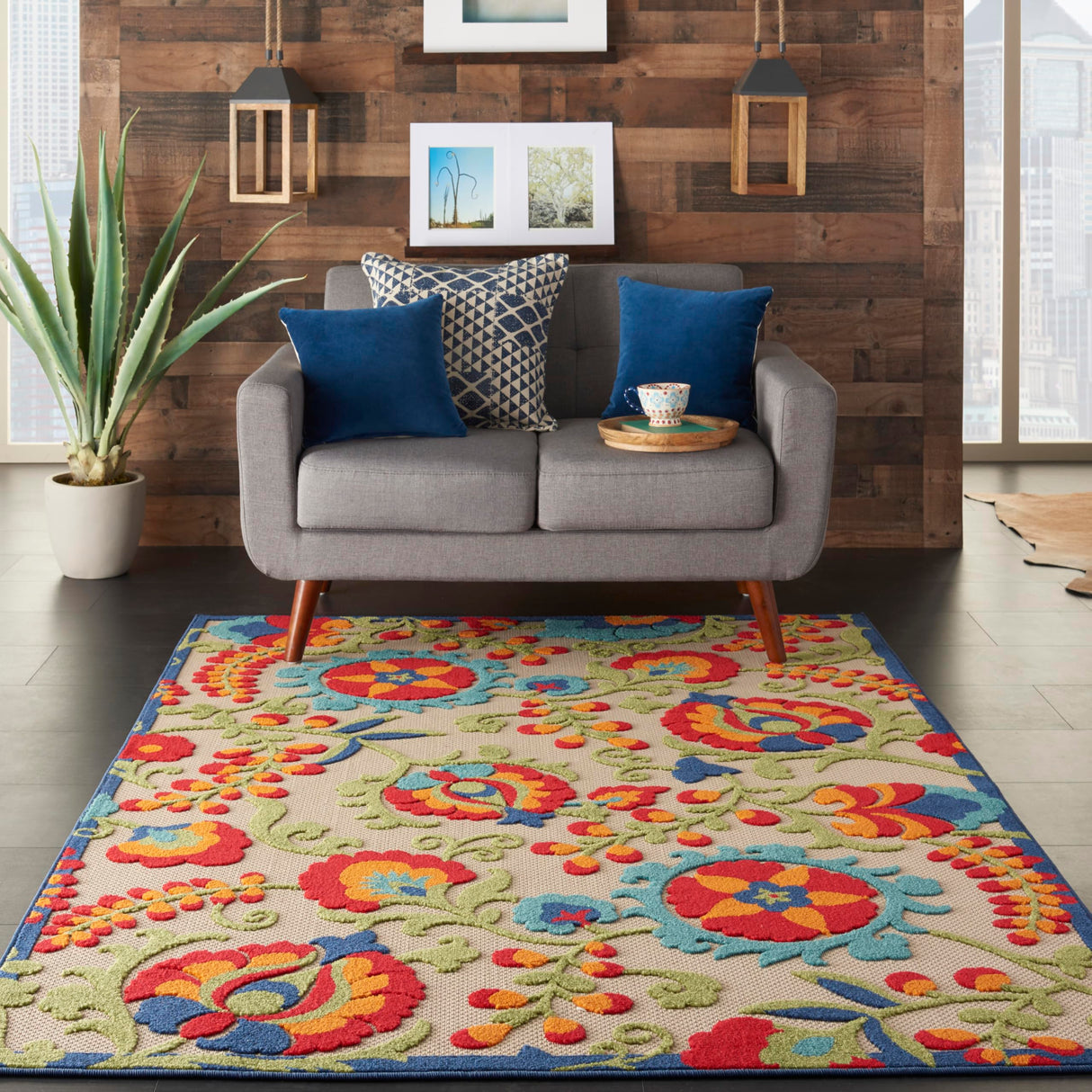 Nourison Home Aloha Indoor/Outdoor Multicolor 6' x 9' Area Rug, Easy Cleaning, Non Shedding, Bed Room, Living Room, Dining Room, Backyard, Deck, Patio (6x9) Nourison