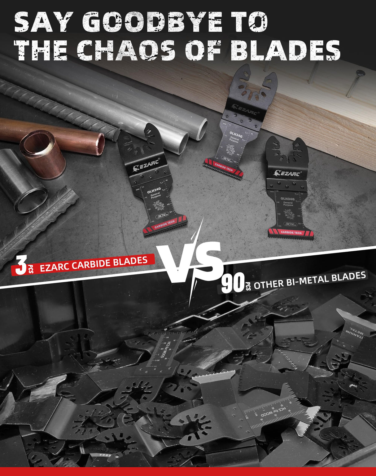 EZARC Carbide Oscillating Saw Blades, General Purpose Multitool Blades Quick Release for Metal, Nails, Wood, Plaster, Drywall and PVC, 3-Pack EZARC