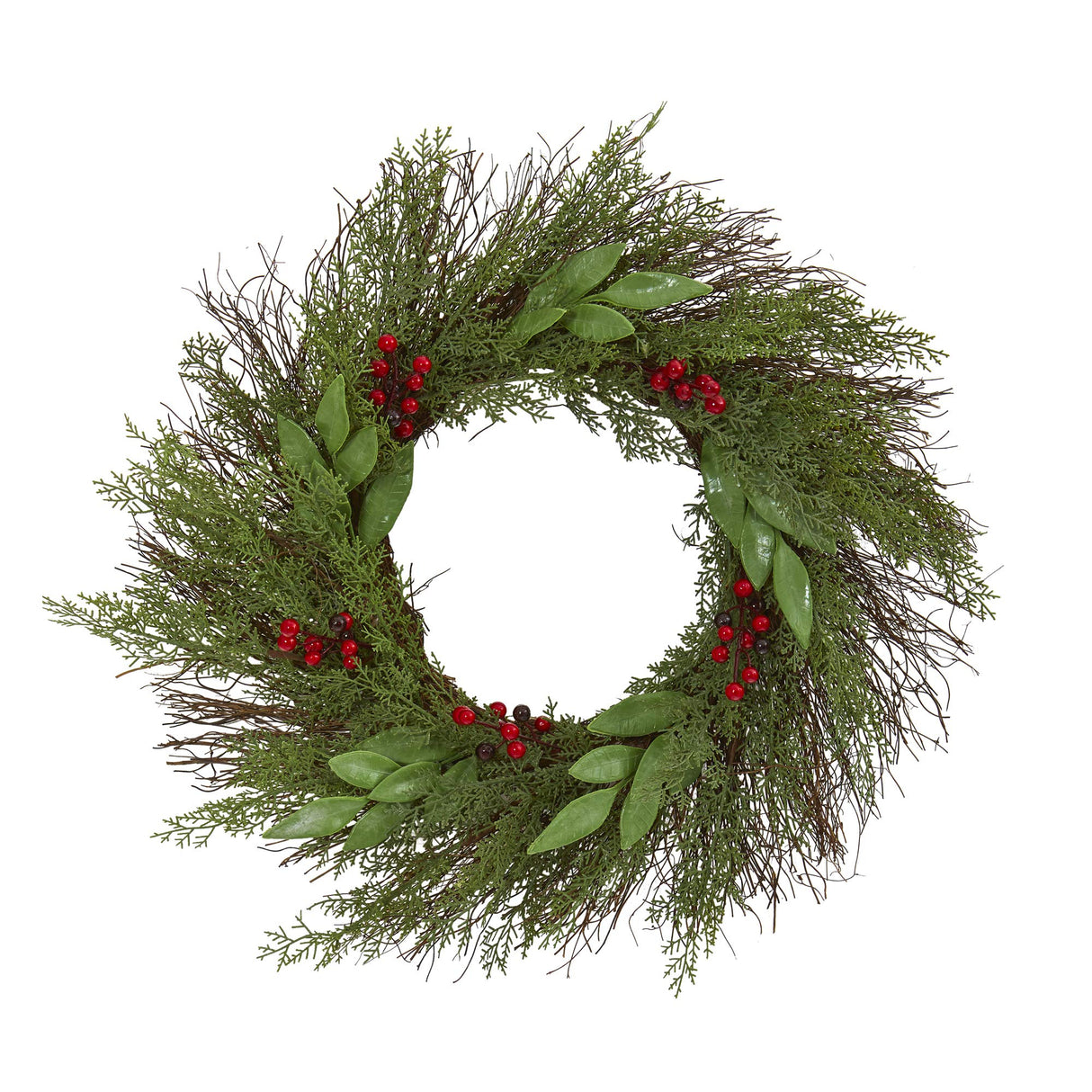 Nearly Natural 20in. Cedar and Ruscus with Berries Artificial Wreath Nearly Natural