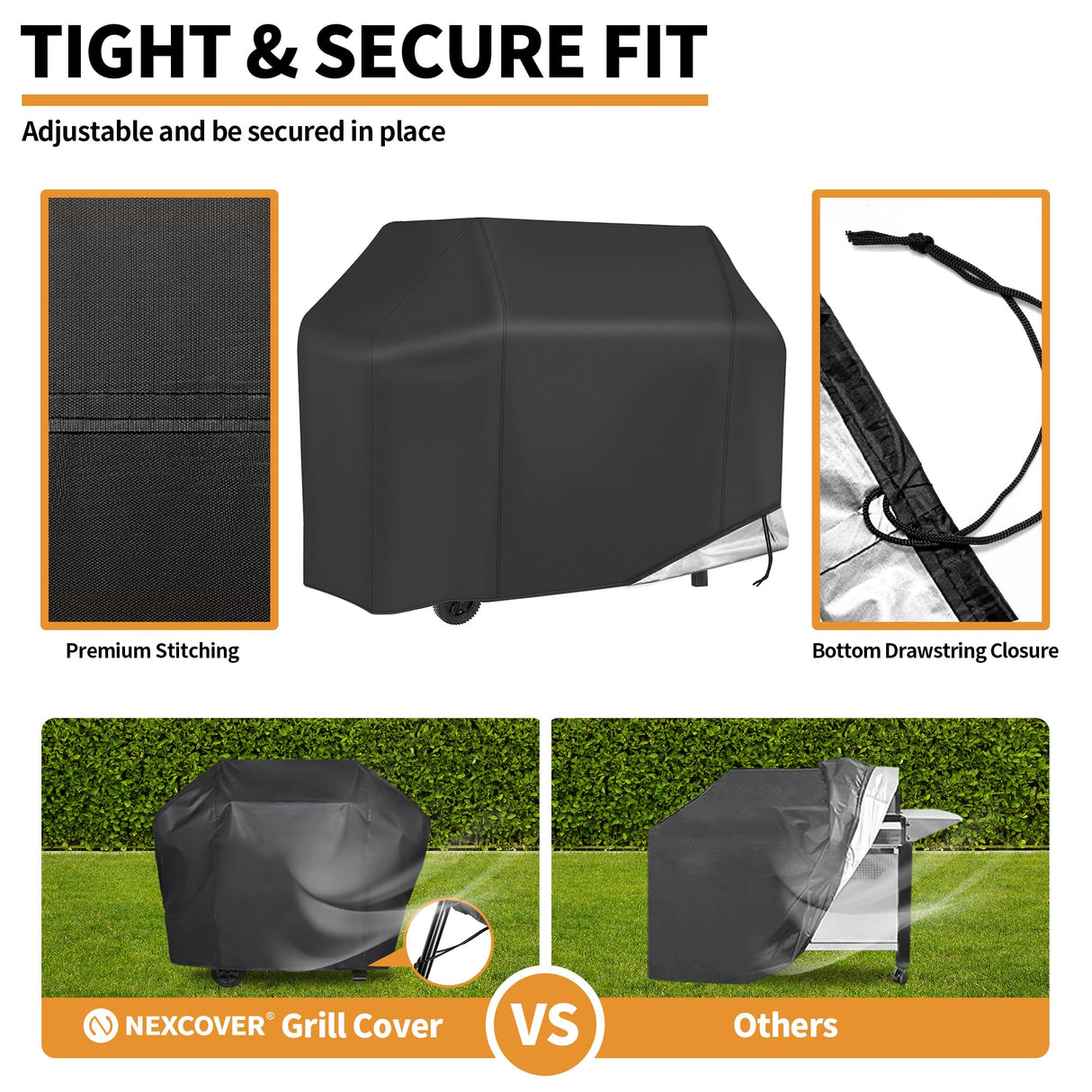 NEXCOVER Grill Cover, BBQ Cover 55 inch,Waterproof BBQ Grill Cover,Fade Resistant Gas Grill Cover, Barbecue Grill Covers, Fits Grill of Weber, Brinkmann, Nexgrill, Black Grill Cover for Outdoor Grill. NEXCOVER