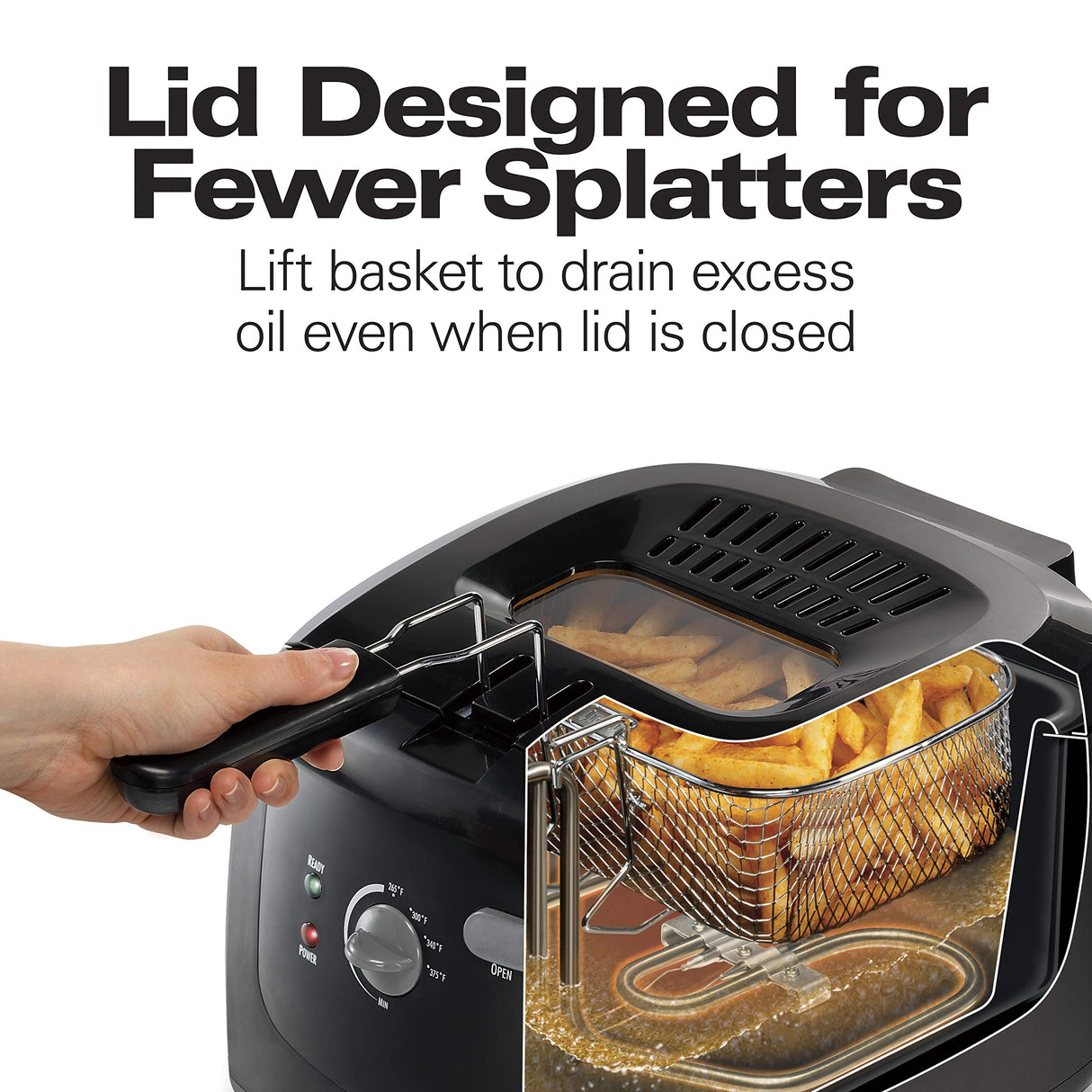 Hamilton Beach Cool Touch Electric Deep Fryer with Basket and Lid, 2 Liters / 8 Cups Oil Capacity, Adjustable Temperature, 1500 Watts for Fast Heat-up, Viewing Window, Easy to Clean, Black (35021) Hamilton Beach