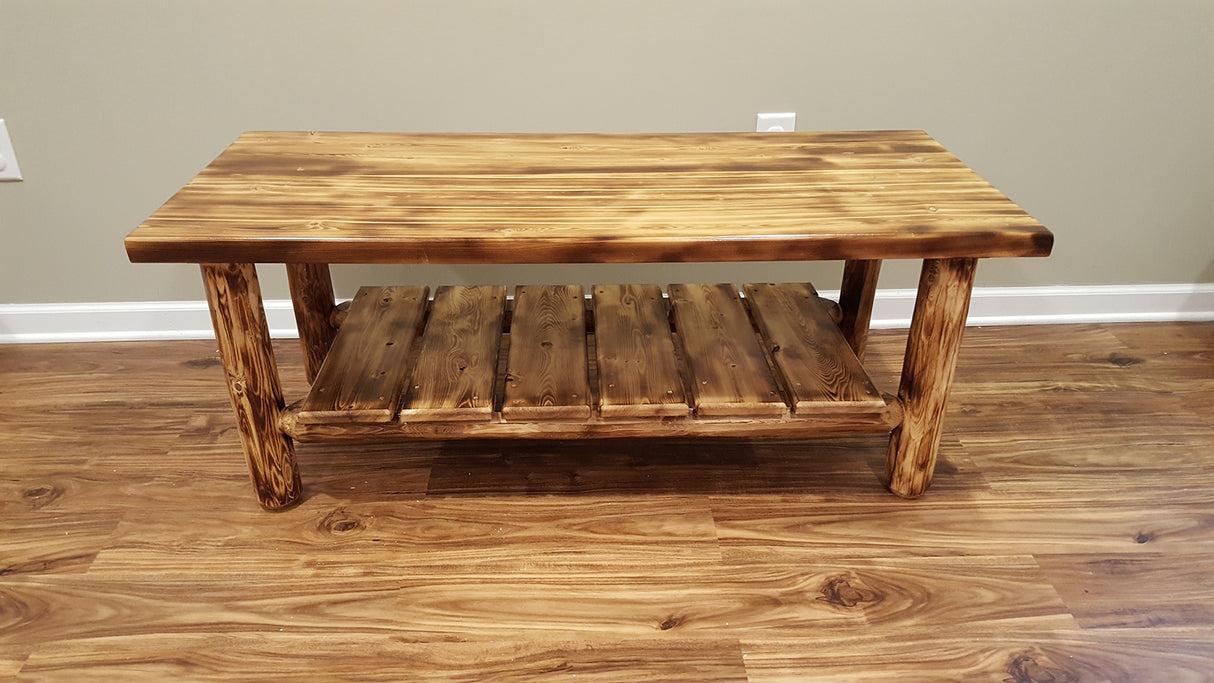 Midwest Log Furniture Torched Cedar Coffee Table - Burnt Medium Brown/Mortise & Tenon/Solid Wood/Amish Handcrafted in USA Midwest Log Furniture