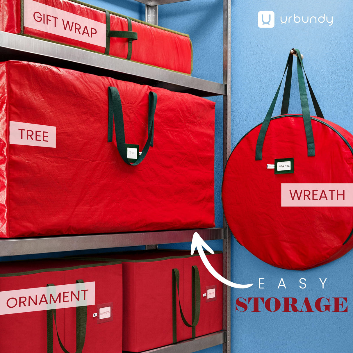 Heavy Duty Christmas Tree Storage Bag 7.5 Ft - Christmas Tree Bag Red - Tree Bags For Storage - Xmas Tree Storage Bag Holds 7.5 Ft Christmas Tree Bag For All Year Round Christmas Storage URBUNDY