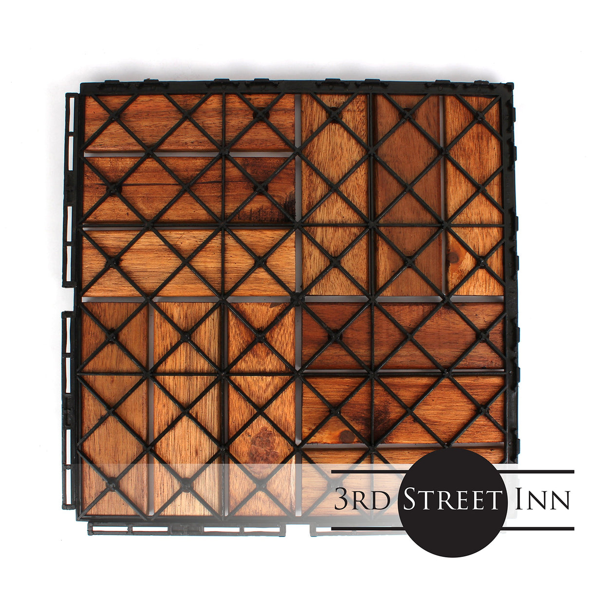 Deck Tiles - Patio Pavers - Acacia Wood Outdoor Flooring - Interlocking Patio Tiles - 12"x12" (10 Pack) - Oiled Acacia Finish - Checker Pattern Decking 3rd Street Inn