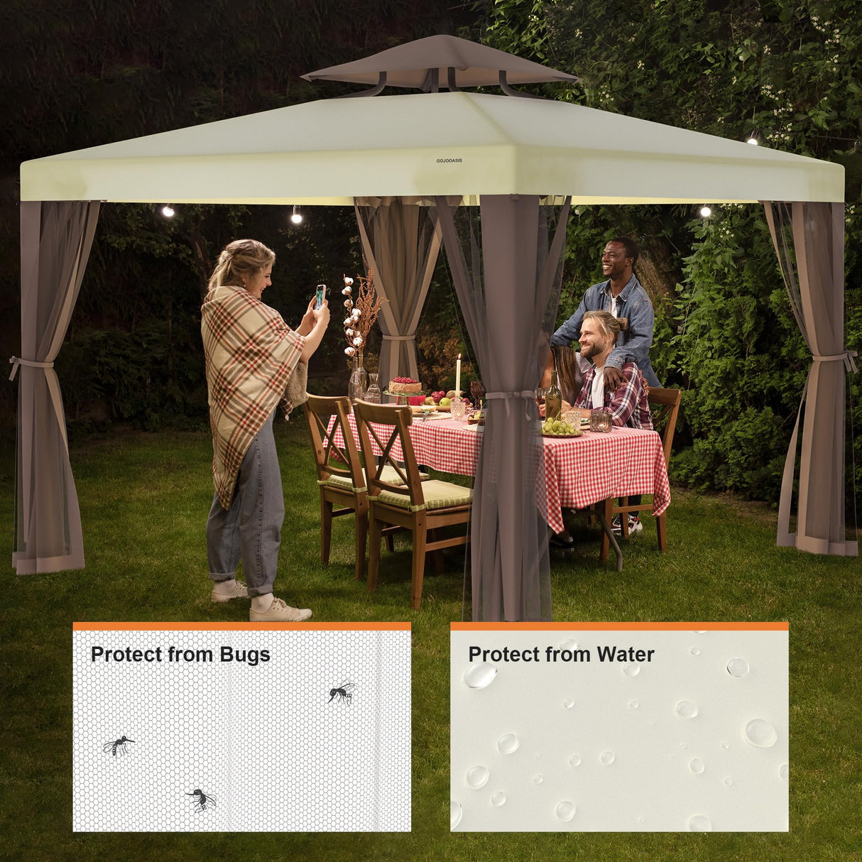 Patio Gazebo Tent Outdoor Canopy Shelter 10'x10' w/Mosquito Netting with 100 Square Feet of Shade for Garden, Backyard Deck and Lawns GOJOOASIS