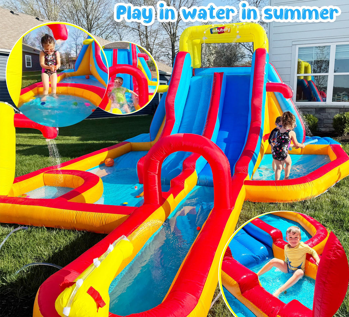 Whubefy 18Ftx14Ft Inflatable Water Slide Park Kids 3-12, Big Waterslide Bounce House with Extra Long Slides, Splash Pool, Kiddie Pool, Blow Up Water Slides Inflatables for Kids Backyard Water Fun Whubefy