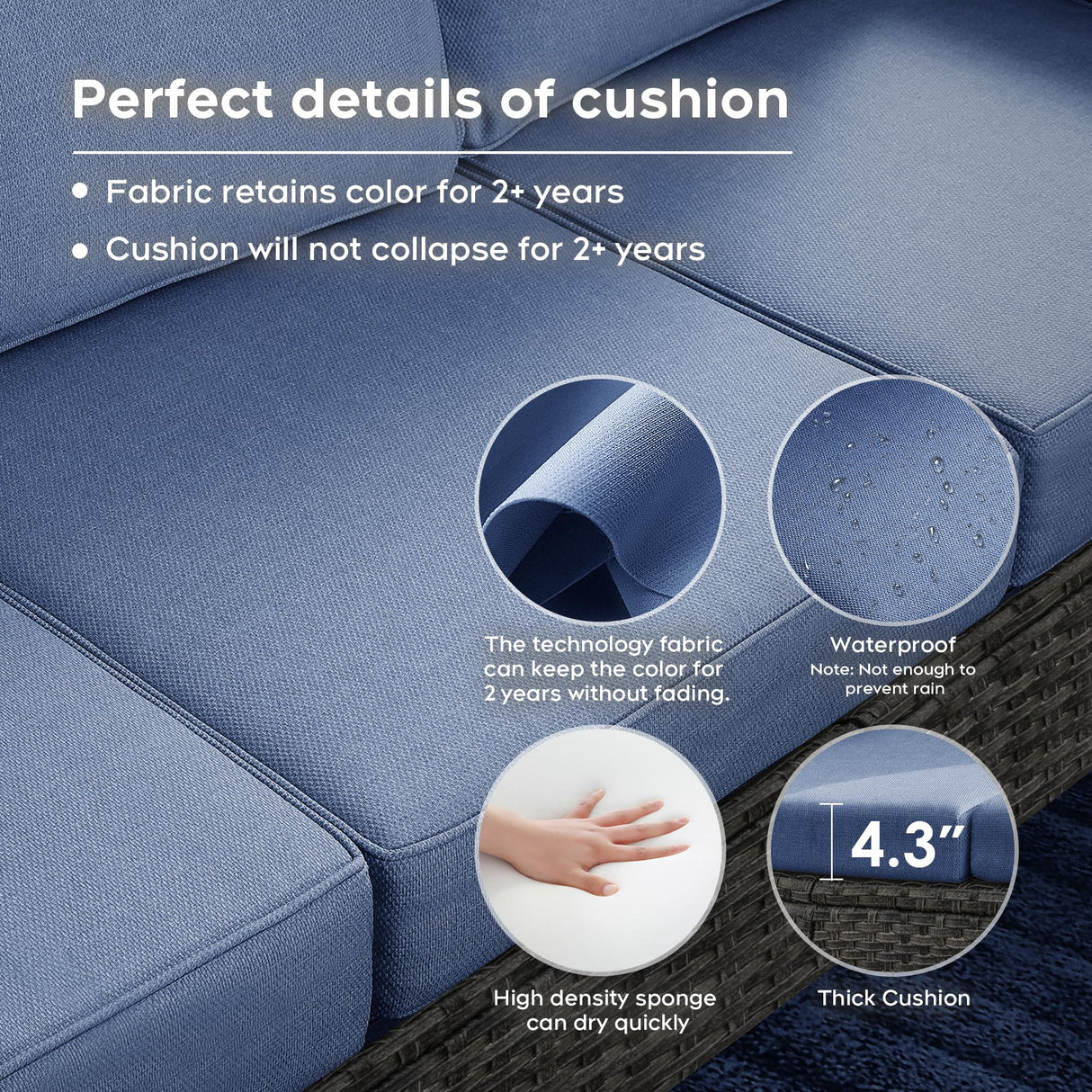 Brafab Outdoor Patio Furniture Set with 44" Gas Fire Pit Table - PE Wicker Patio Conversation Sets Cushioned Seat Couch - 9 Seats Outdoor Sectional Chair Sofa Set for Yard Garden Porch, Blue Brafab