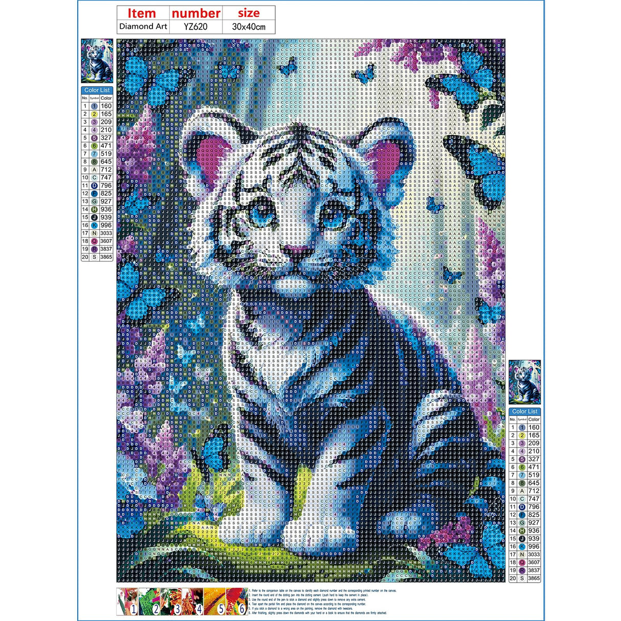 DPHERO Cute Tiger Diamond Painting Kits for Beginners Adults,5D DIY Rose Flowers Diamond Art Kits,Round Full Drill Butterfly Painting Art,DIY Paint by Numbers for Home Wall Decor 12x16 inch DPHERO