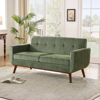 Kingfun 65.2" W Loveseat Sofa, Mid Century Modern Decor Love Seat Couches for Living Room, Button Tufted Upholstered Furniture, Solid & Easy to Install Small Couch for Bedroom Office Apartment, Green