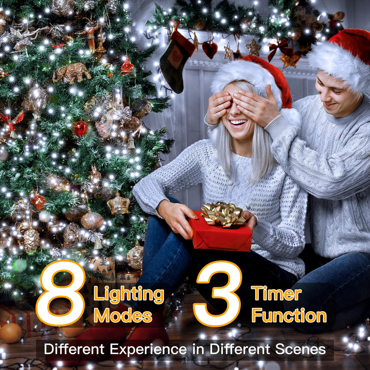 Ollny Christmas Lights, 500LED 164FT Long Christmas Tree Lights with 8 Modes Remote Timer IP44 Waterproof, Outdoor Christmas Lights for Tree House Yard Outside Xmas Decorations White Ollny