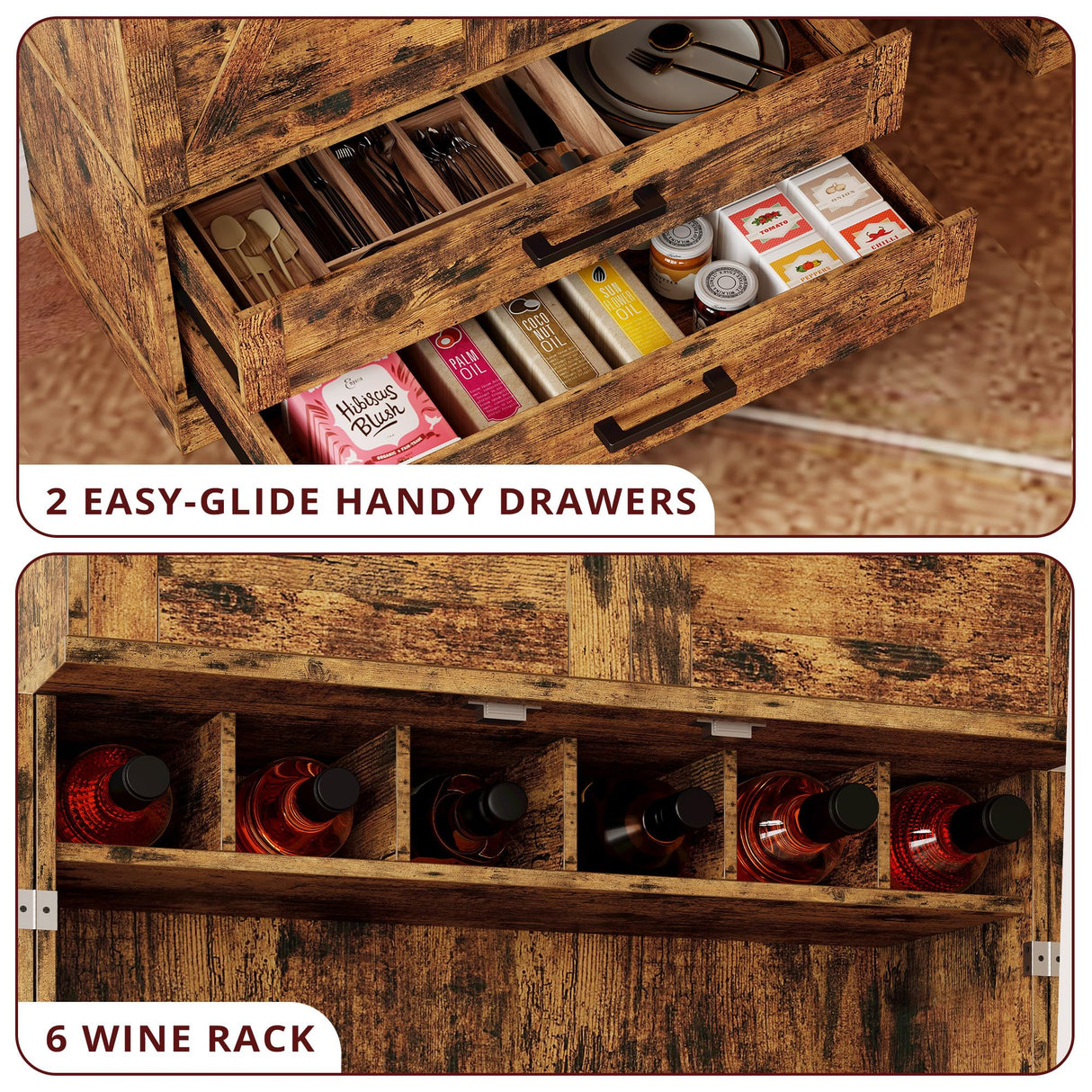 IRONCK Kitchen Pantry 72" Height, with 8 Hanging Shelves, 2 Drawers and Open Storage Cabinet, Freestanding Cupboard for Dining Room Living Room,Vintage Brown IRONCK