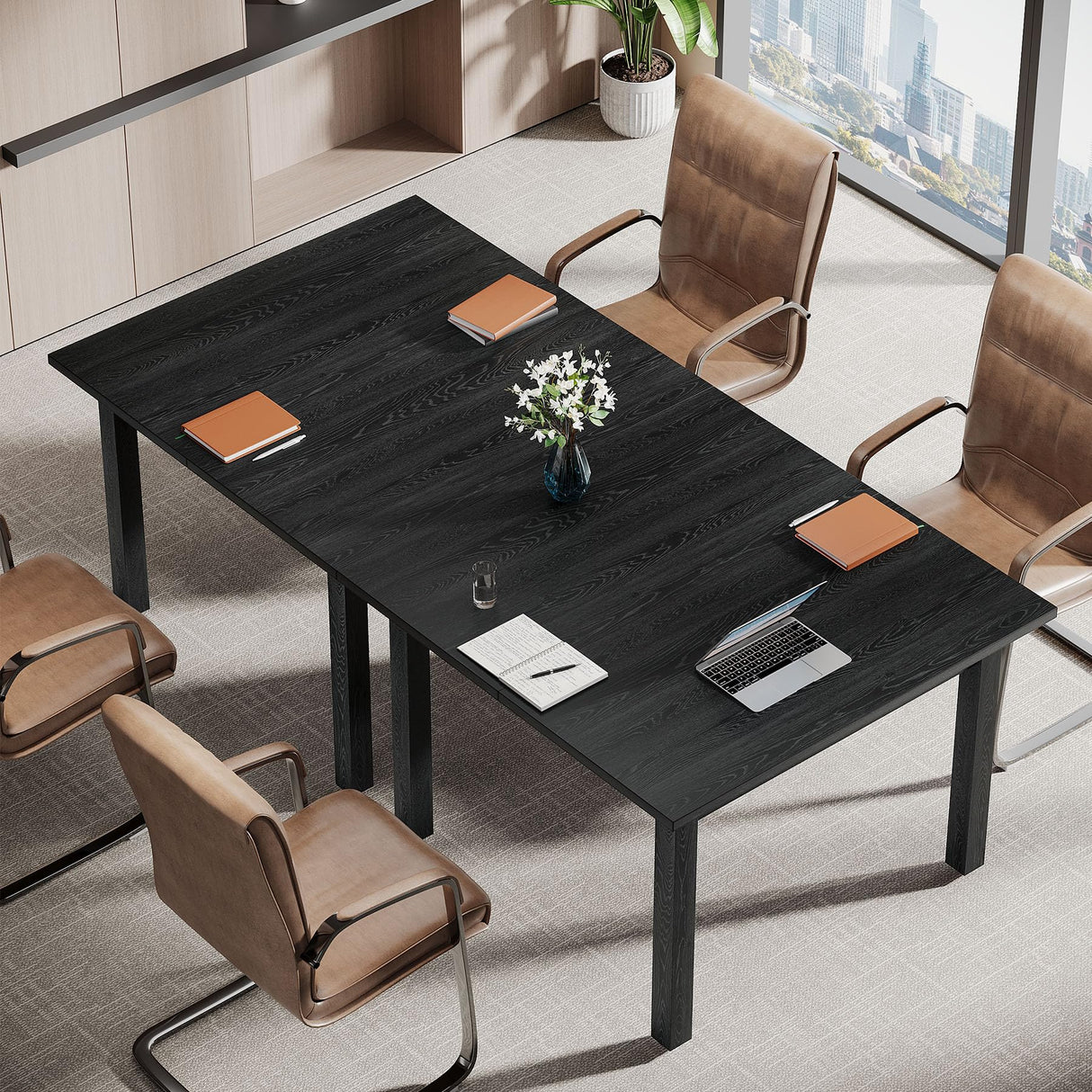 Tribesigns 6.57 ft Conference Table for 6 People, Wooden Small Square Meeting Seminar Table, Modern Boardroom Desk with Solid Wood Legs and Thickened Tabletop for Office Conference Room (2, Black) Tribesigns