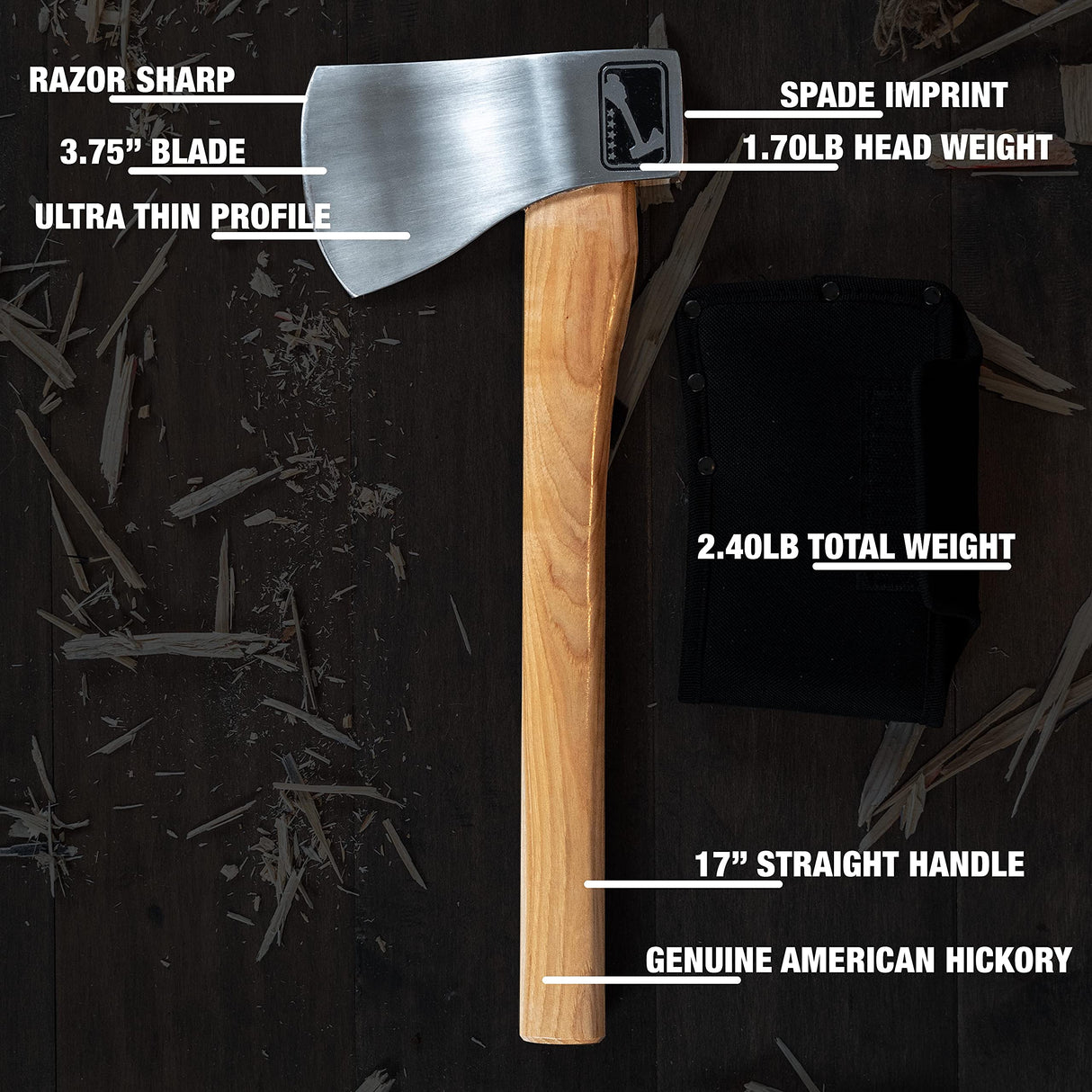 The Ace of Spades (3rd Generation): World Axe Throwing League Premium Competition Throwing Axe with Throwing Hatchet Nylon Sheath and Hickory Wooden Handle (Patented Design) WATL