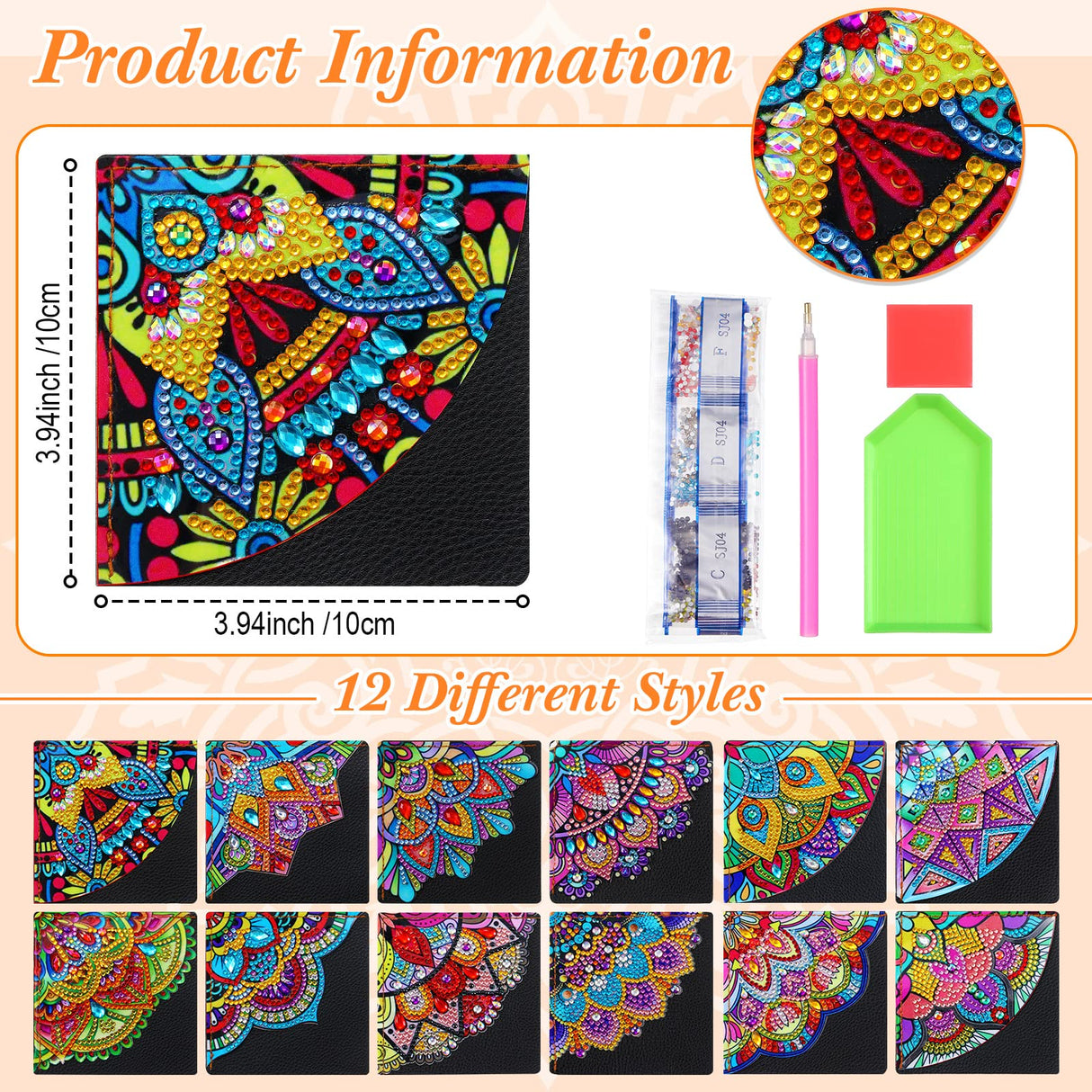 Ireer 12 Pcs 5D Diamond Painting Corner Bookmark Rhinestone PU Leather Diamond Painting Bookmark Triangle Diamond Art Bookmarks for Home Office Beginner Adults Birthday Gift(Trendy Style) Ireer