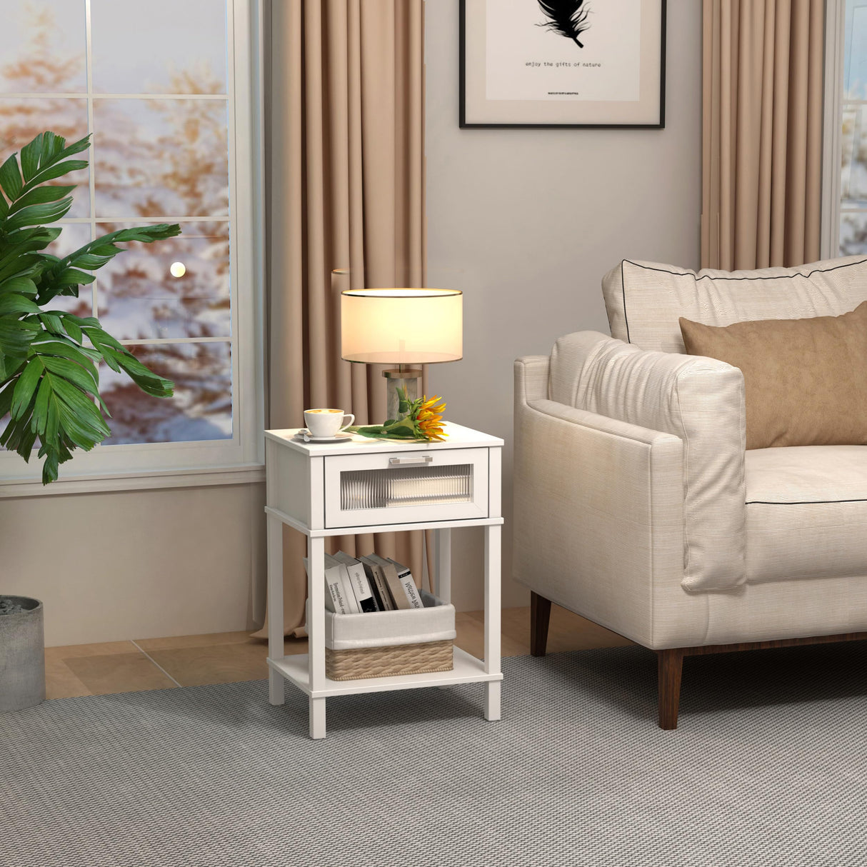 Nightstand Wooden Bedside Table with Drawer White Night Stands Modern Style Small End Table Side Table with Storage Shelf for Bedroom Living Room MLBZ10W MMEOLUOOK