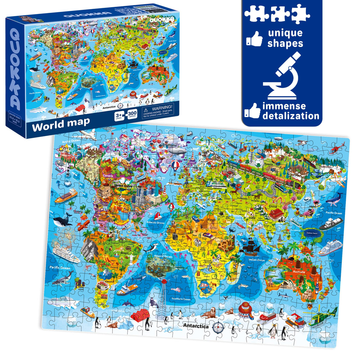 QUOKKA 300 Piece Floor Puzzles for Kids Ages 10-12 - 3X Set Floor Jigsaw Puzzles Large Pieces - Learning Space USA and World Maps - Gift Game for Adults Family Boys and Girls 8-10 Year Olds QUOKKA