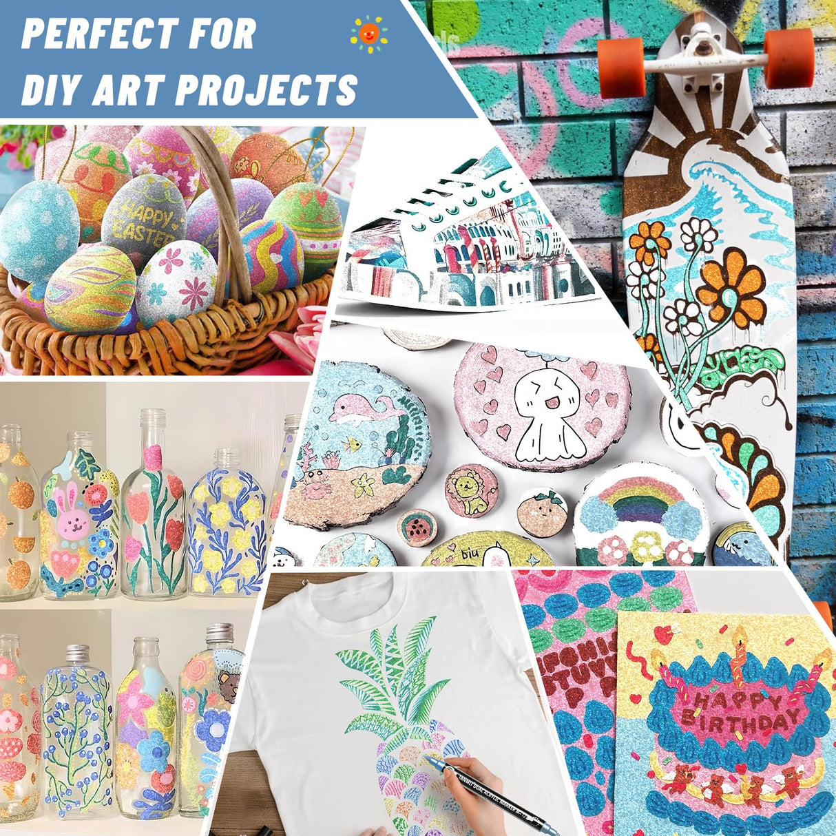 28 Metallic Colors Acrylic Paint Markers, Dual Tip Acrylic Paint Pens for Rock Painting, Black Paper, Wood, Canvas, Stone, Glass, Ceramic, DIY Crafts Making Art Supplies (Brush Tip and Round Tip) TANMIT