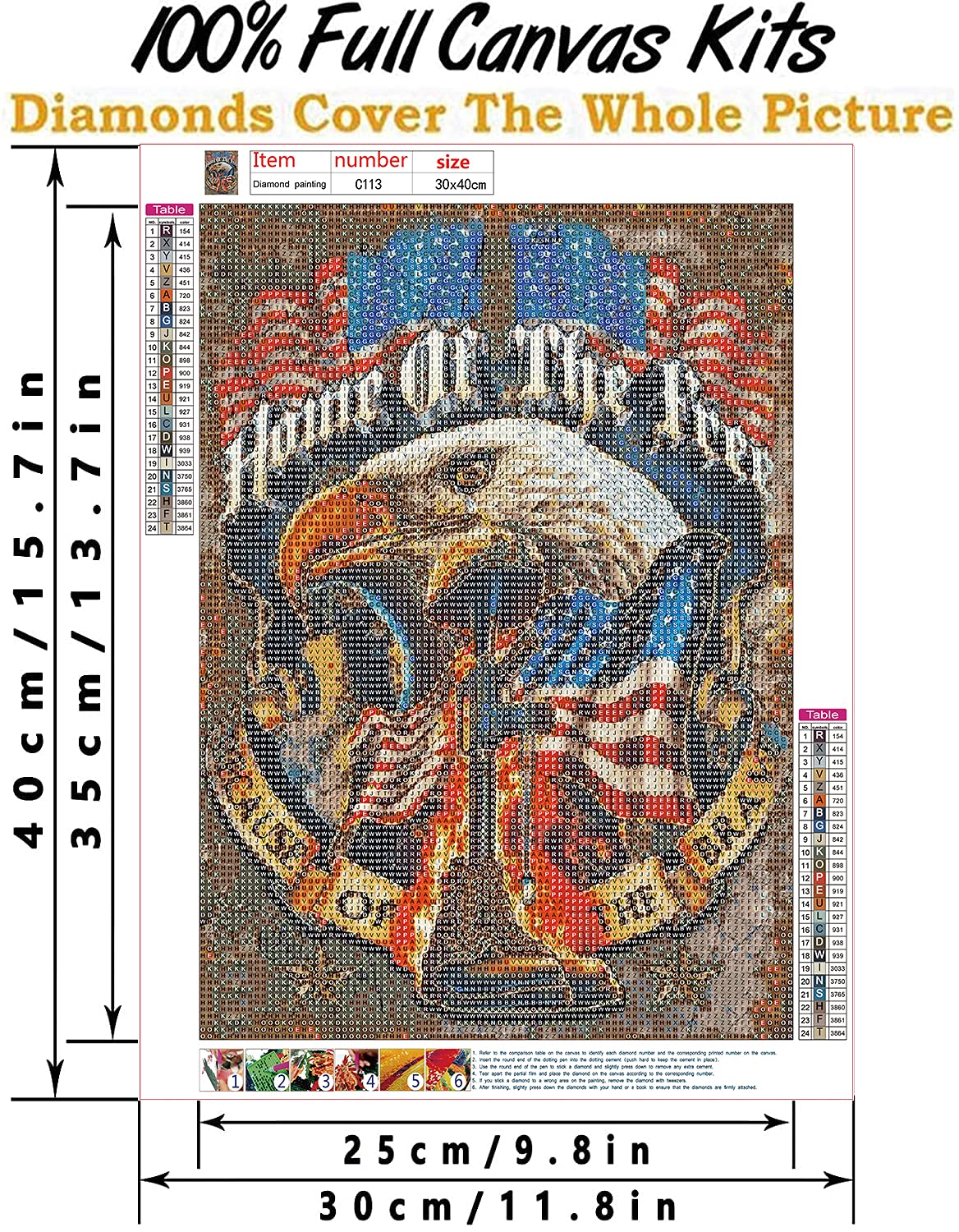 vodwml DIY 5D Diamond Painting Eagle and Flag by Number Kits Full Drills for Adults, Cross Stitch Crystal Rhinestone Embroidery Pictures Arts Craft for Home Wall Decor Gift.(30x40cm/11.8x15.7inch) vodwml