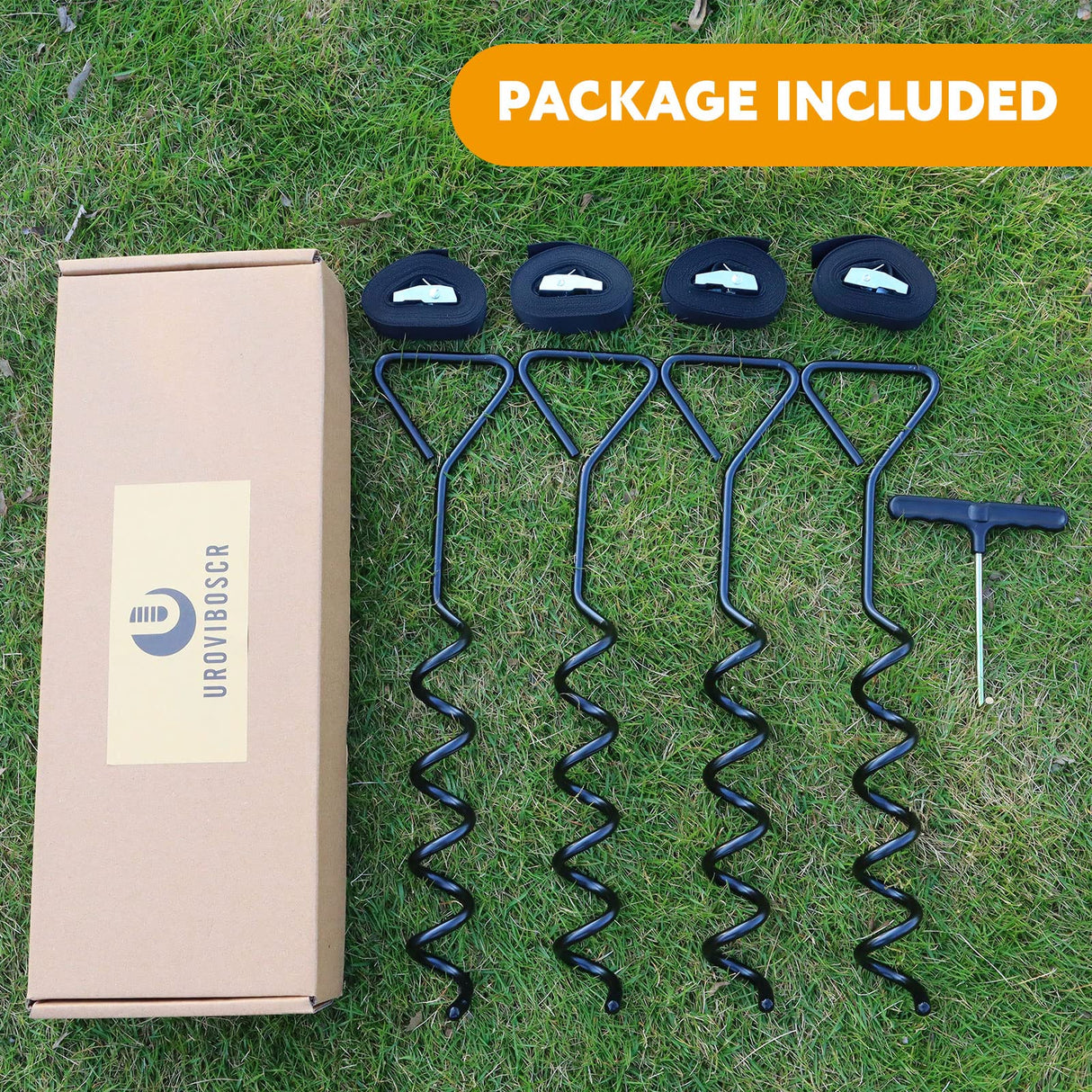 Heavy Duty Trampoline Stakes Anchors High Wind,Galvanized Steel Trampoline Anchors Kit for 15ft,14ft,12ft,10ftTrampoline,15.8inch Ground Anchors Trampoline Accessories UROVIBOSCR