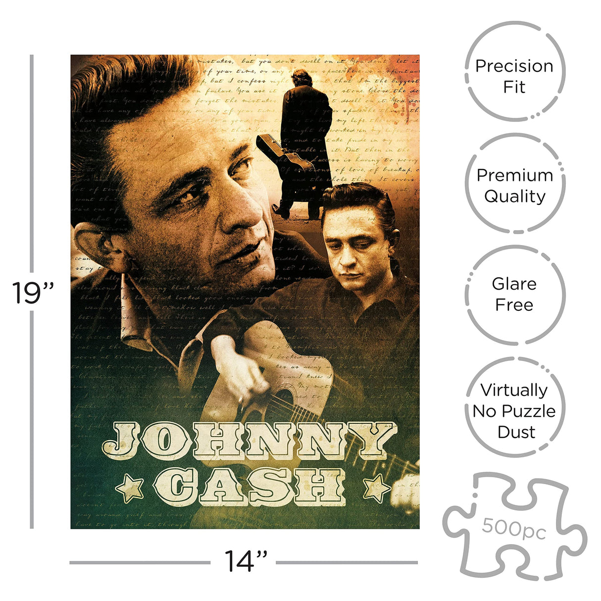 AQUARIUS Johnny Cash Puzzle (500 Piece Jigsaw Puzzle) - Glare Free - Precision Fit - Officially Licensed Johnny Cash Merchandise & Collectibles - 14 x 19 Inches AQUARIUS