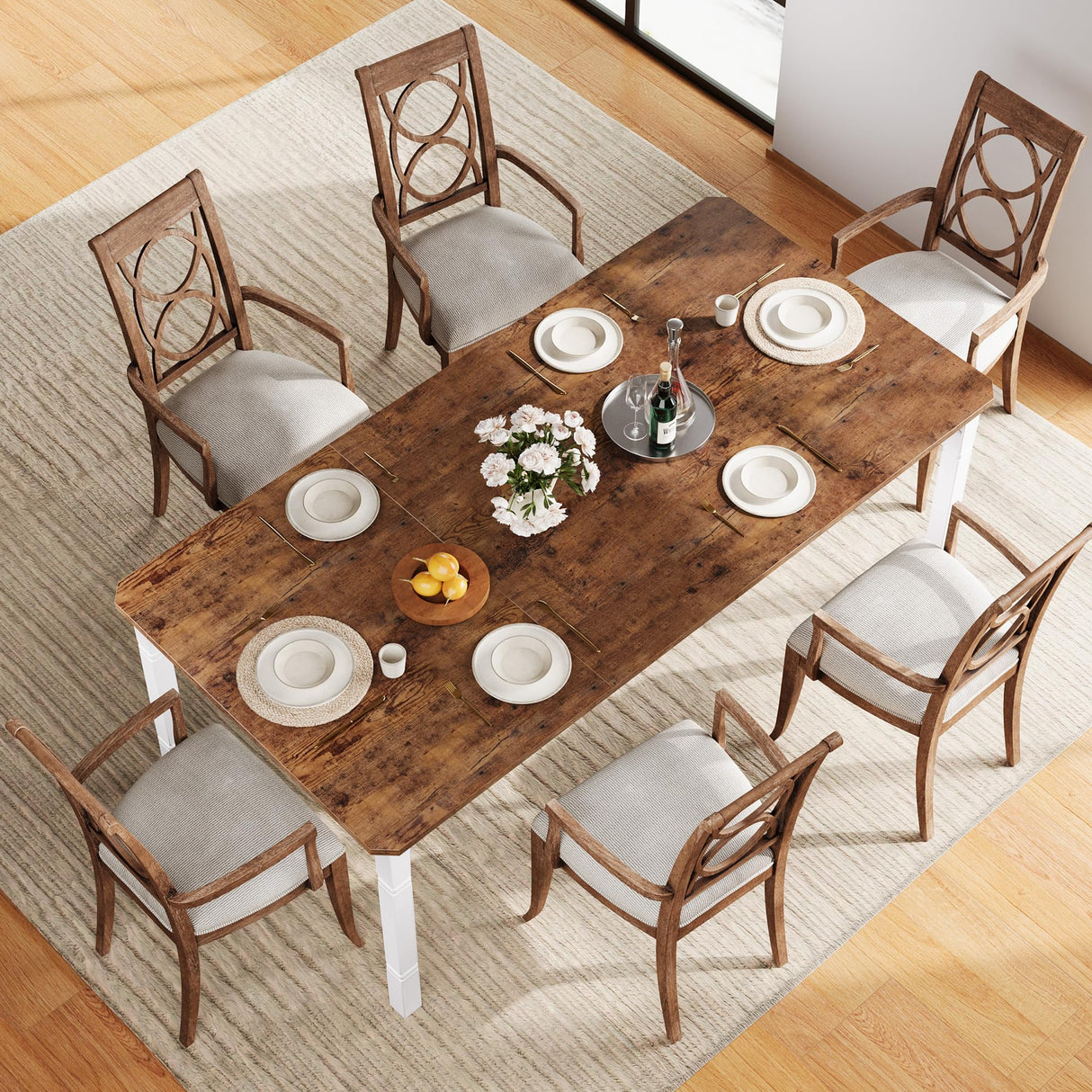 79" Large Industrial Dining Room Table for 6-8 People Rectangular Wood Kitchen Table Modern Farmhouse Dining Table Kitchen Dining Room Table with Heavy Duty Metal Legs forKitchen, Living Room dainslef