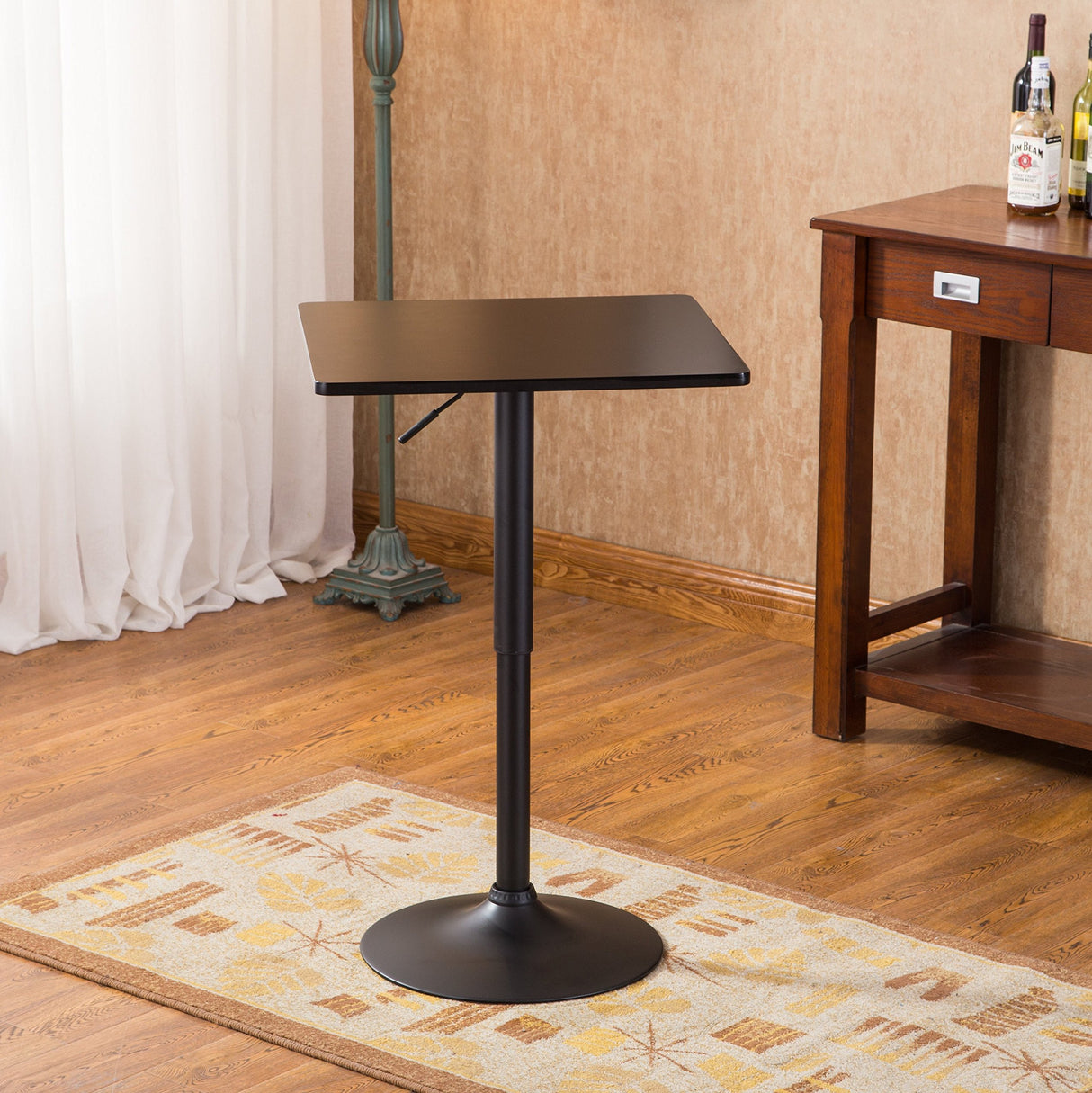 Roundhill Furniture Belham Square Top Adjustable Height with Black Leg and Base Metal Bar Table Roundhill Furniture