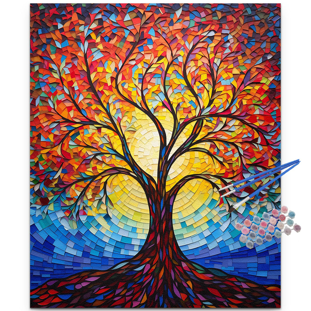 JUJUHOOD Abstract Tree Paint by Numbers Kit for Adults, Stained Glass Adult Paint by Number Kits,DIY Acrylic Paint by Number on Canvas for Home Wall Decor 16X20 Inch JUJUHOOD