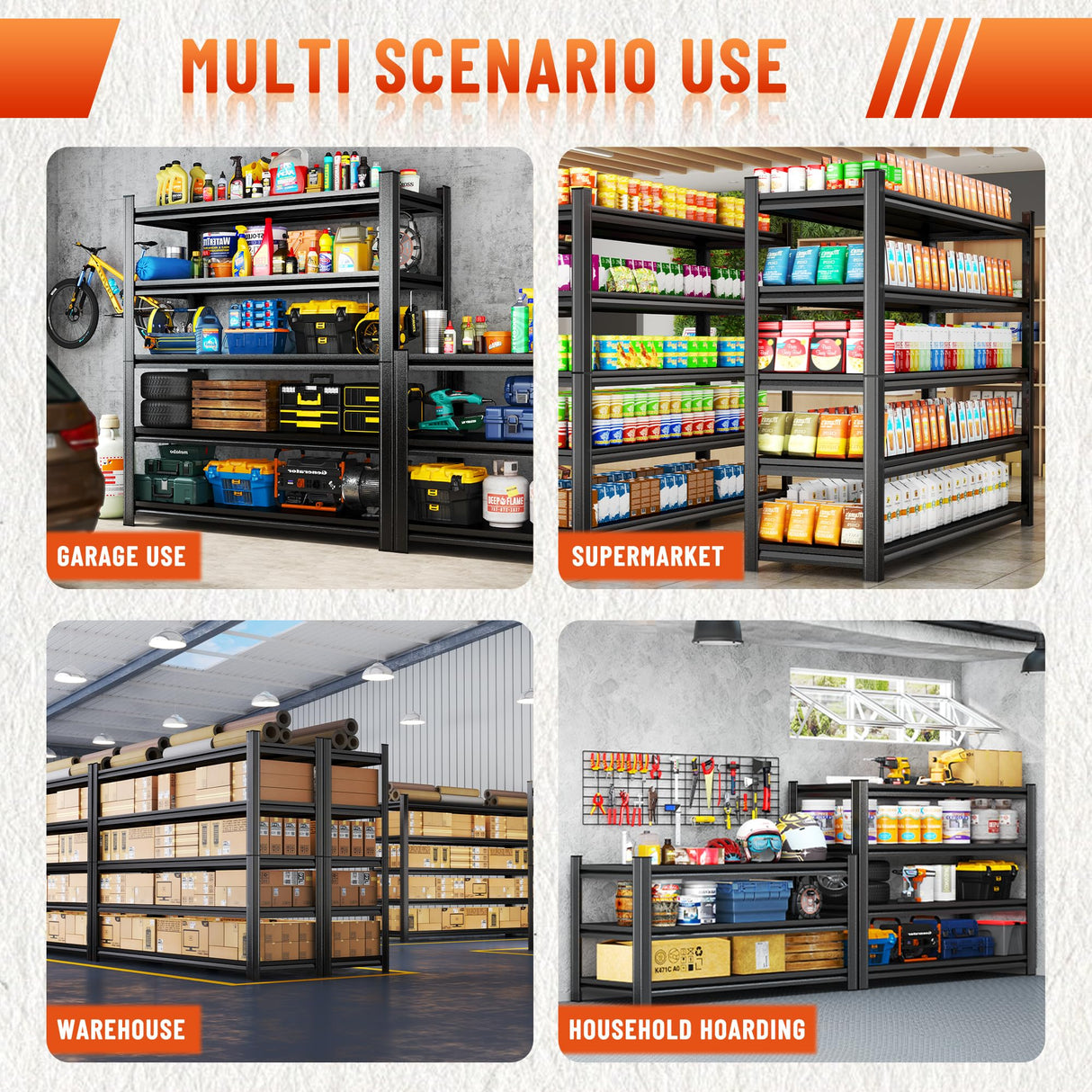 Hymnxemo Heavy Duty 4-Tier Steel Shelving Unit, 2000LB Capacity Adjustable Storage Rack for Garage, Warehouse & Basement, Easy Tool-Free Assembly(54''H x 39.4W x 15.7''D) Hymnxemo