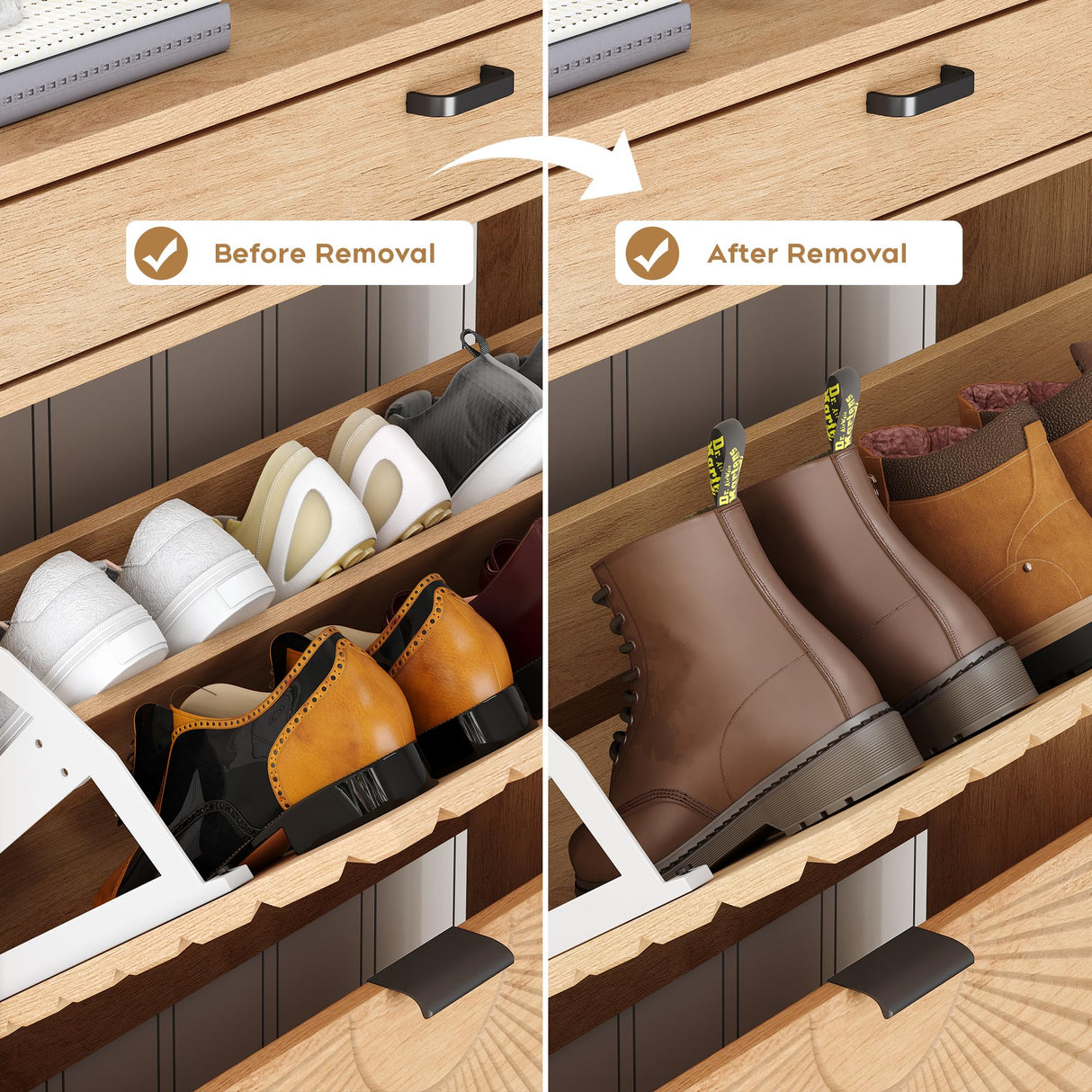 Brafab Shoe Storage Cabinet with 2 Flip Drawers&1 Small Drawer, Slim Entryway Shoe Organizer with Sun Pattern Doors for Sneakers,Light Beige Brafab