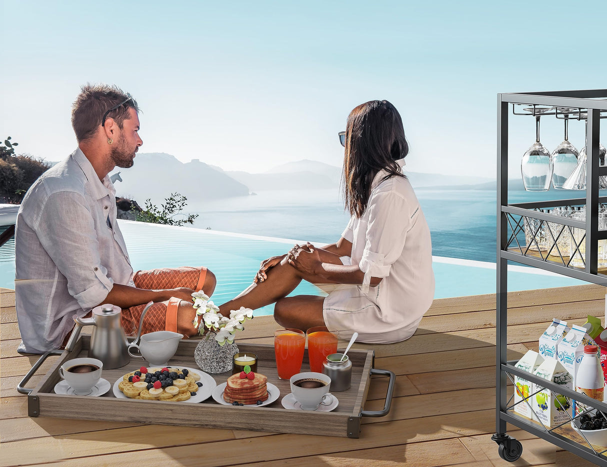 Gizoon 3 Tier 38" Home Bar Serving Cart with Large Storage Space, Mobile Kitchen Storage Trolley with Lockable Wheels, 12 Wine Rack, Glass Holder, Removable Tray (Gray) Gizoon