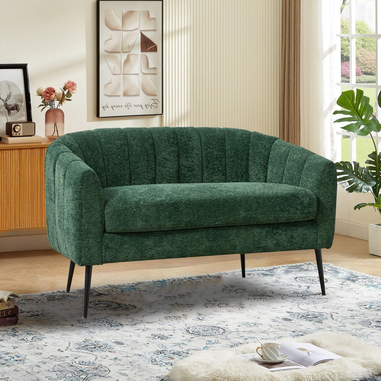 Sinzho & Wiyfun 50.2'' Upholstered Small Loveseat Sofa Chenille 2-Seat Couch Settee Love Seat for Small Space Mini Room, Green Sinzho & Wiyfun