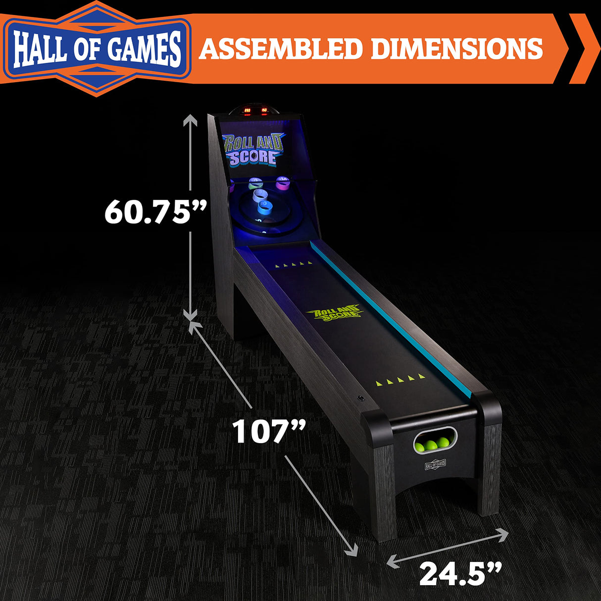 Hall of Games 108" Roll and Score with LED Lights and Electronic Scorer, Black/Blue, 9 Foot Hall of Games