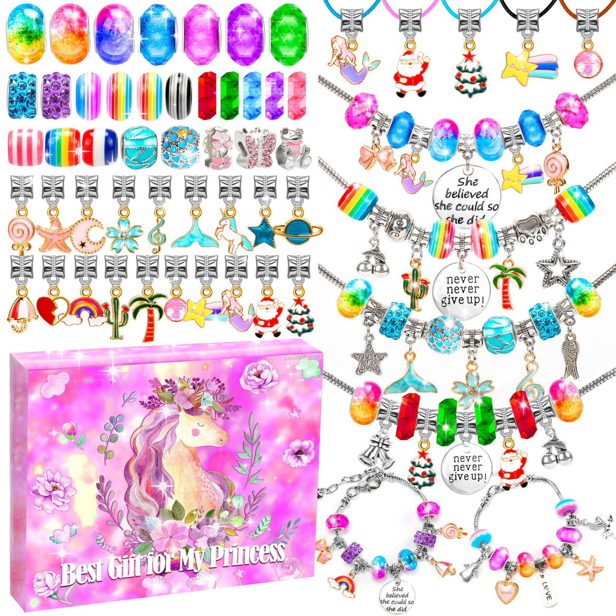 AMAZING TIME 130 Pcs Charm Bracelet Making Kit, Jewelry Toy for Girl Age 8-12 Beads Craft Set for 5 6 7 8 9 10 11 12 Year Old Teenage Birthday Gift AMAZING TIME