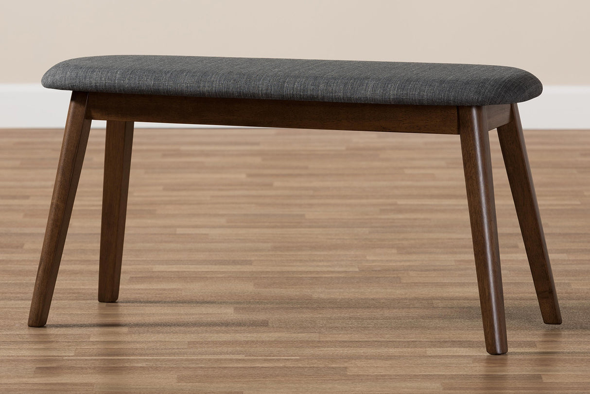 Baxton Studio Easton Mid-Century Modern Dark Grey Fabric Upholstered Walnut Finished Wood Bench Baxton Studio