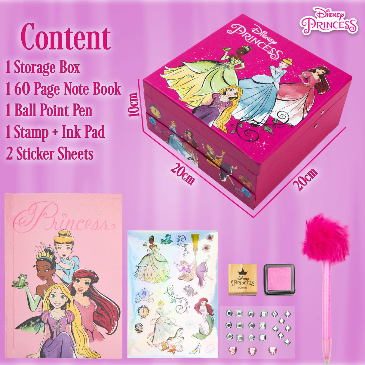 Disney Stitch Notebook Stationery Set Kids Diary DIY Journal Kit and Craft Supplies (Pink Princesses) Disney