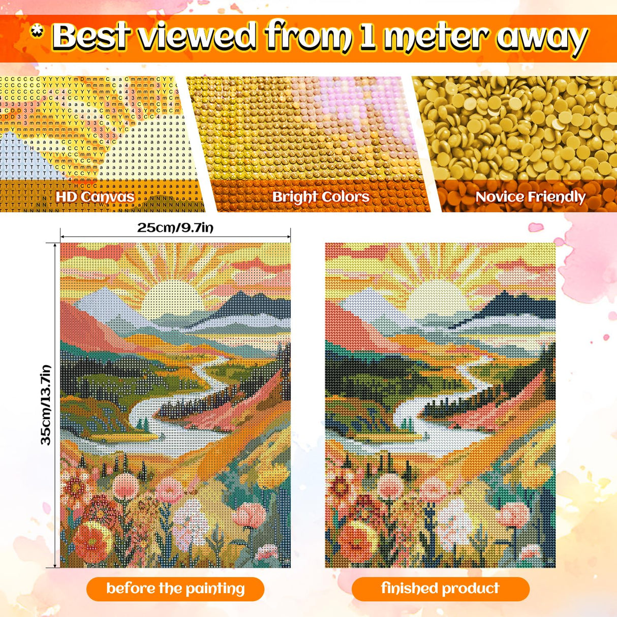 NPCSWXQ Diamond Painting Landscape,5D Diamond Painting Kits for Adults Beginners, DIY Full Drill Diamond Painting Sunrise Mountains and Rivers Painting for Home Wall Bedroom Decor Gifts 12x16Inch NPCSWXQ