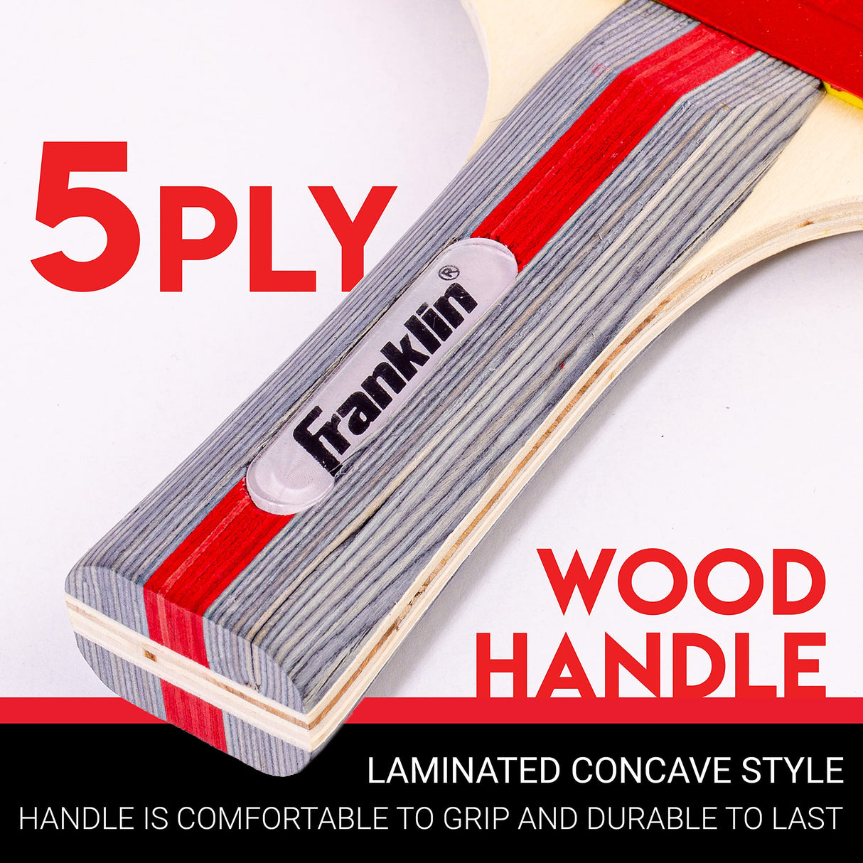 Franklin Sports Ping Pong Paddle - Performance Table Tennis Racket - Wooden Pro Style Paddle with Rubber Surface - Red + Gray Franklin Sports