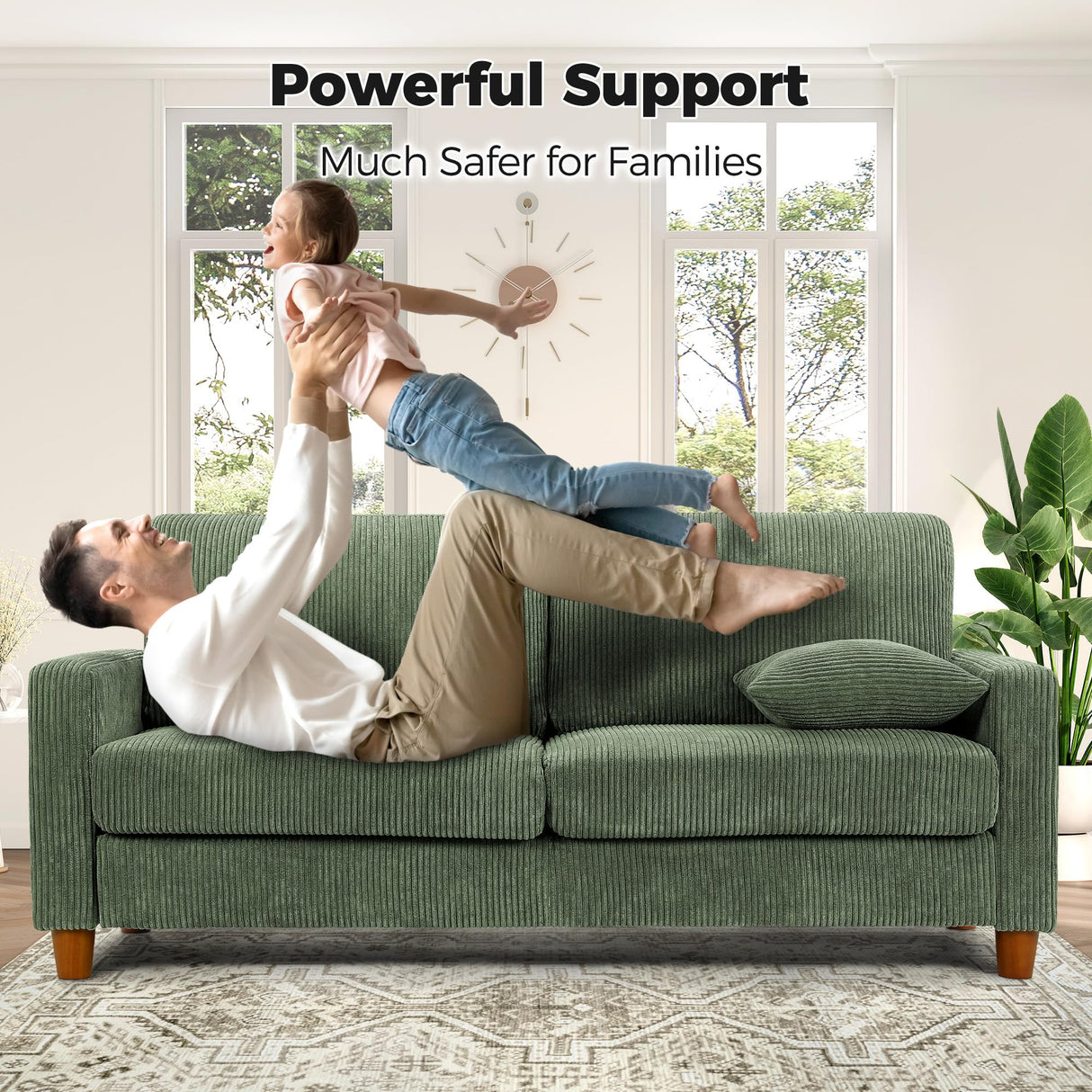 Kidirect 70in Corduroy Couch, Sofas for Living Room No Tool Assembly, Comfy Couches for Living Room 21in Deep Seats, Oversized Loveseat Sofa with 2 Pillows, 3 Seater Couch for Bedroom, Green Sofa Kidirect