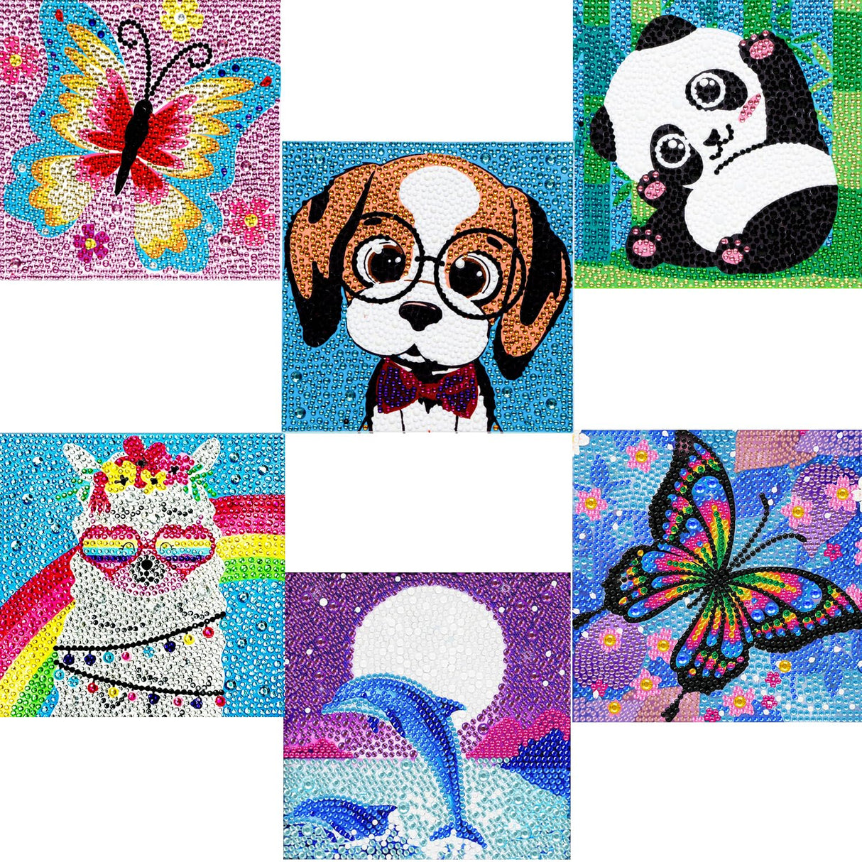 5D Diamond Painting Kits for Kids, Big Gem Diamond Arts Kits for Girls Boys,Alpaca Butterfly Easy Dot Painting Rhinestone Jewel Art,Panda Dog Whale Paint by Stickers for Kids 9-12 ages(6 PACK) DIYDECORFUN