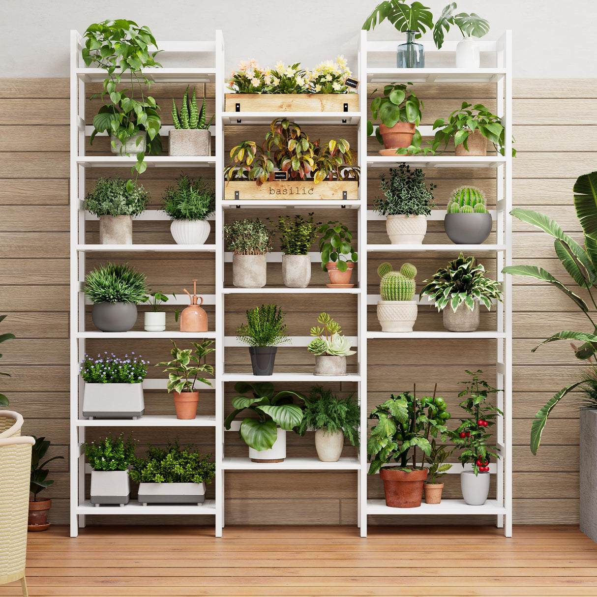 Bamjoy Bamboo Bookshelf, Triple 6-Tier White Bookshelf, Large Bookcase with 17 Open Display Shelves, Tall Book Shelf Storage Rack for Home Office, 71.5” H Bamjoy