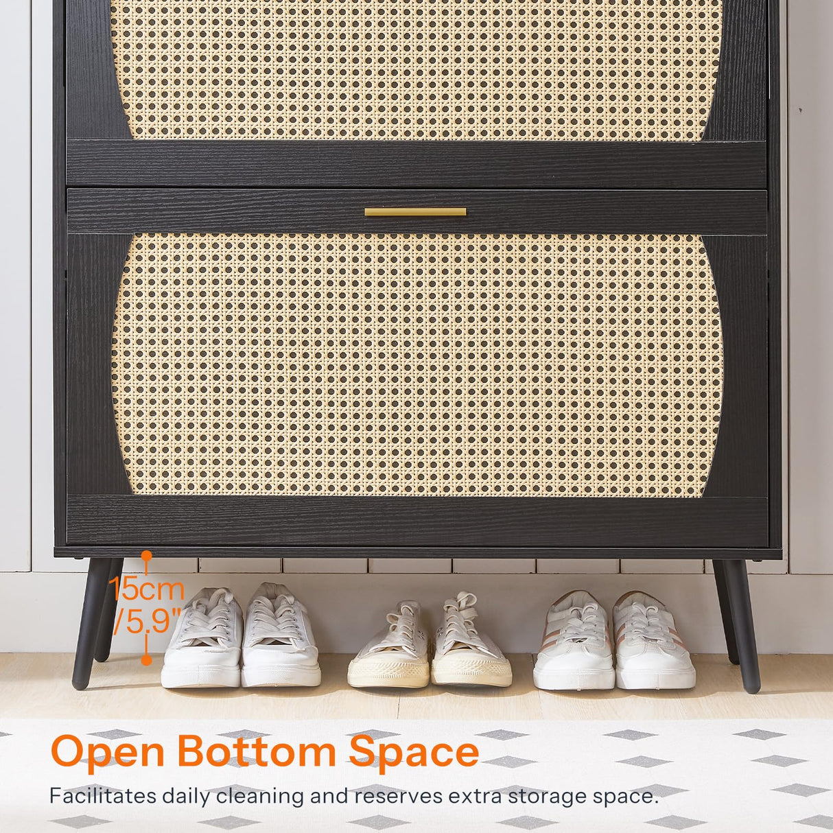 HOOBRO Rattan Shoe Storage Cabinet, Shoe Cabinet Storage for Entryway, Shoe Organizer with 2 Flip Drawers, Narrow Shoe Cabinet with Adjustable Shelves for Hallway, Living Room, Black BN80SC01 HOOBRO