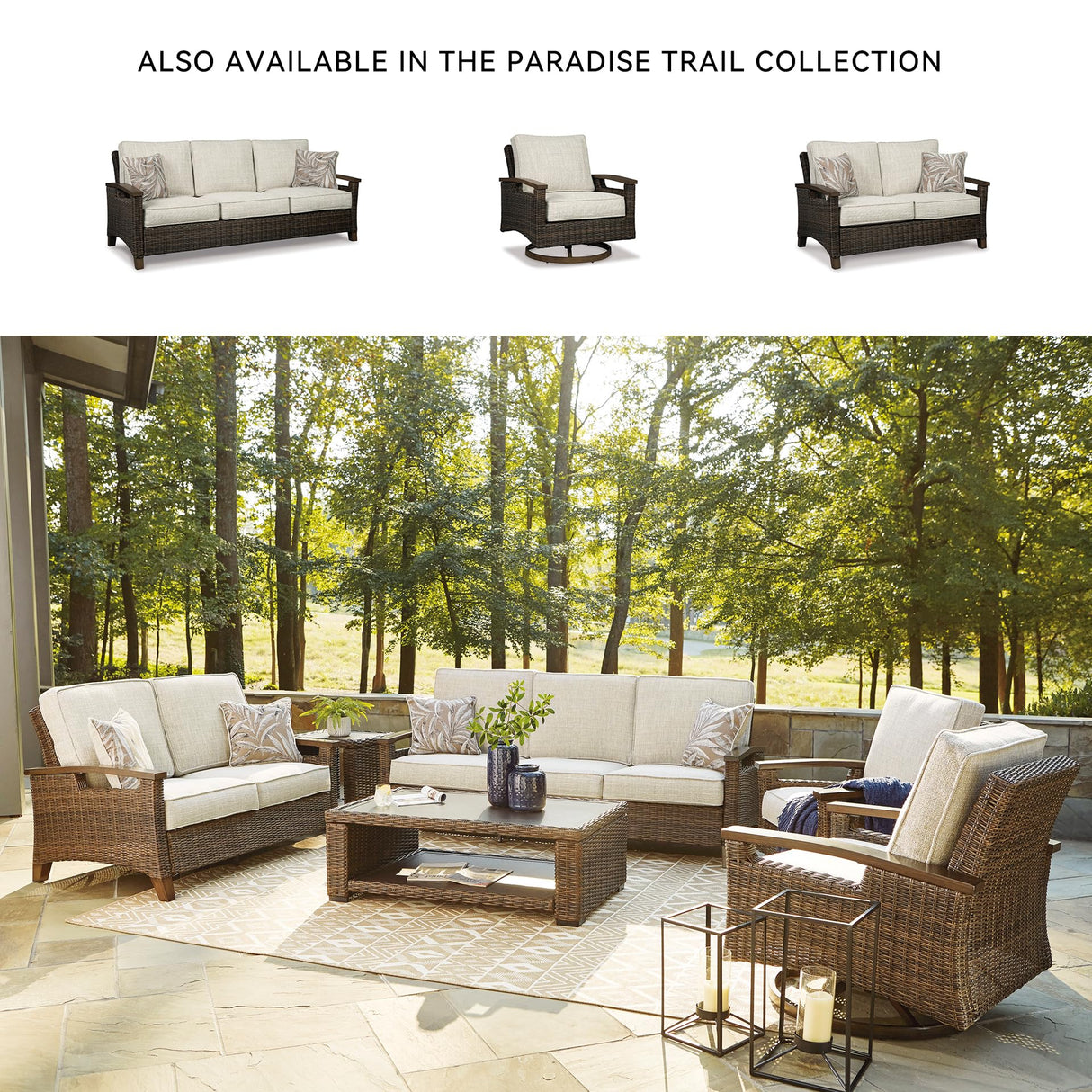 Signature Design by Ashley Paradise Trail Outdoor Loveseat with All Weather Cushions, Medium Brown Signature Design by Ashley