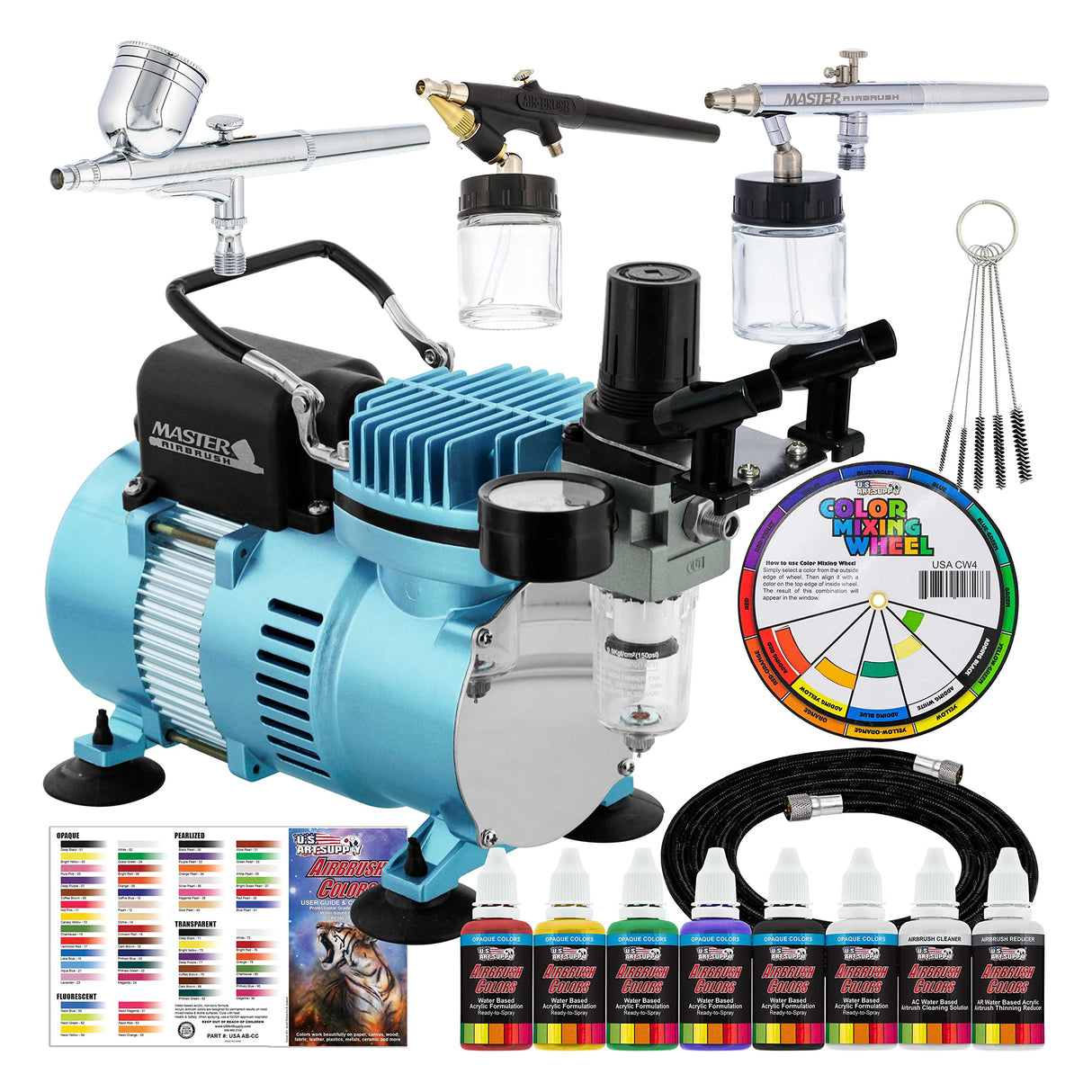 Master Airbrush Cool Runner II Dual Fan Airbrush System with Acrylic Paints, 3 Airbrushes, Guide - For Artists Master Airbrush