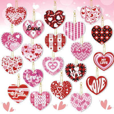 Tondiamo 20 Pcs Valentine's Day Keychain Kits Diamond Painting with Tools Love Heart Diamond Art Keychain Hanging Decor for DIY Ornaments