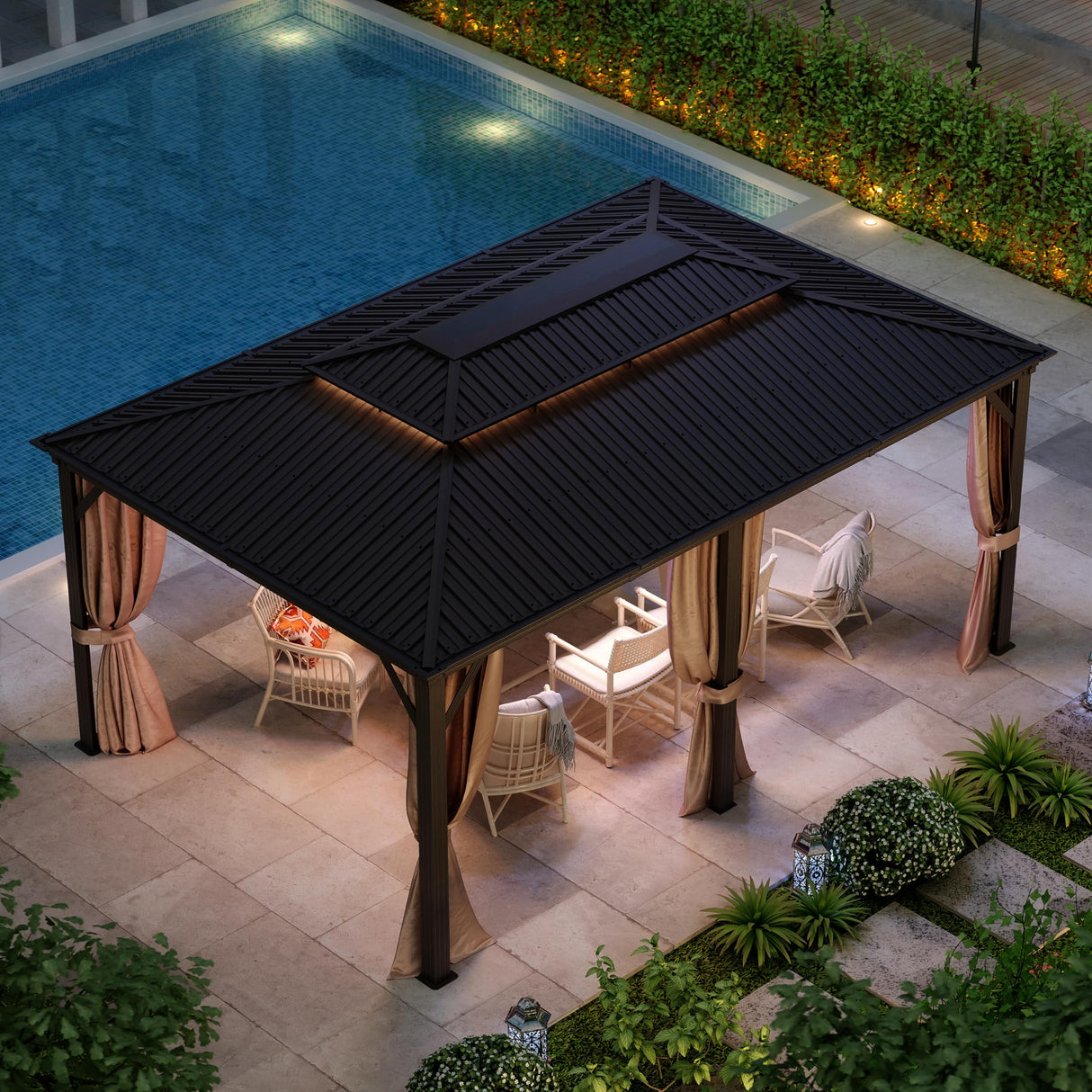 12x18Ft Hardtop Gazebo, Aluminum Frame Canopy with Double Galvanized Steel Roof, Outdoor Heavy Gazebo with Nettings and Curtains for Backyard, Patio and Deck (Brown 12x18 Ft) TRUSTERTHEE