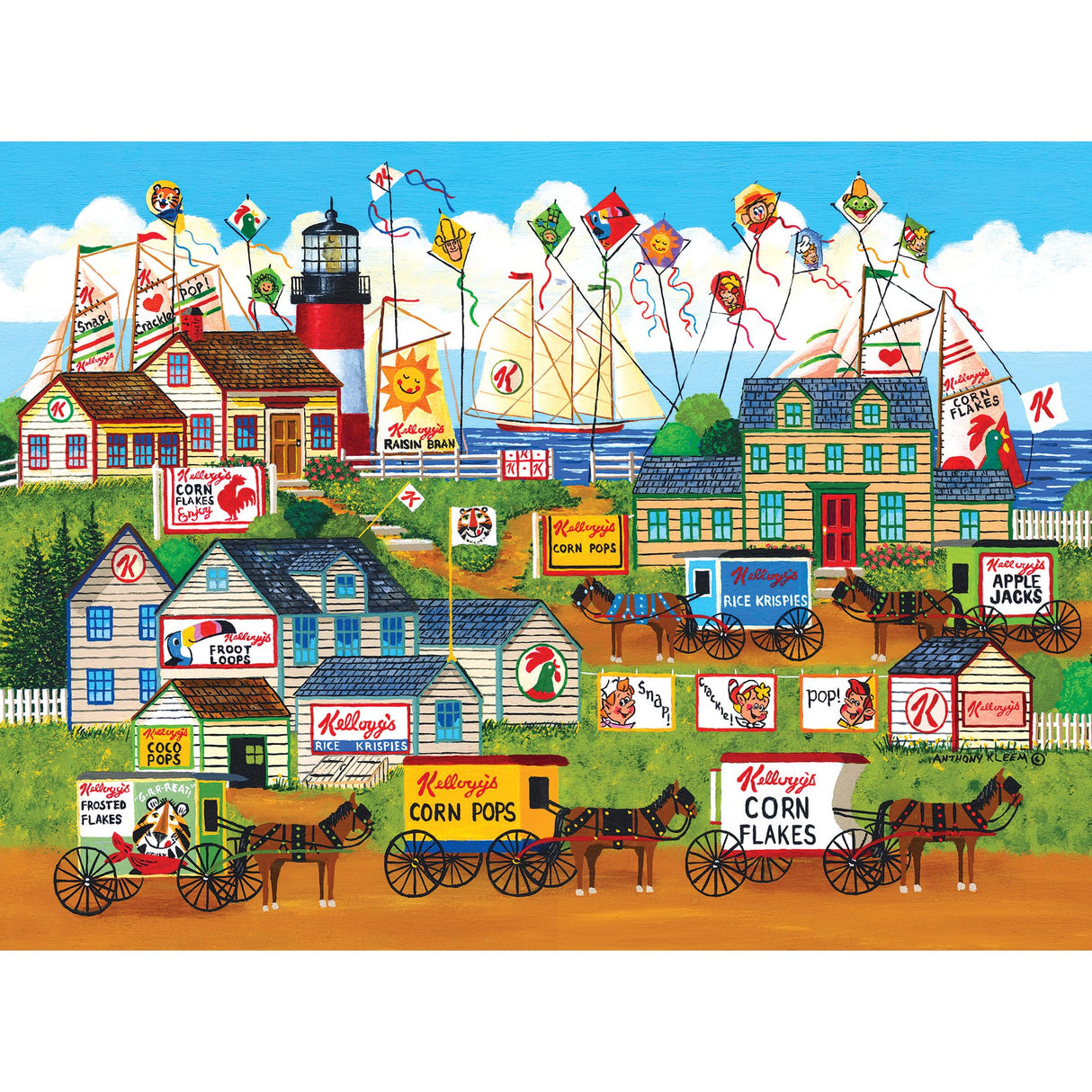 RoseArt - Kellogg's - Town by The Sea - 1000 Piece Jigsaw Puzzles for Adults RoseArt
