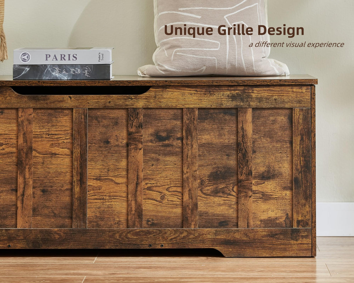 VANKILEY 51.2"Storage chest extra large,storage bench with 2 safety hinges,Shoe Bench,51.2*15.7*19.1inches,wooden trunk for bedroom,livingroom,entryway,Supports 220 lb,Easy Assembly(Rustic brown) VANKILEY