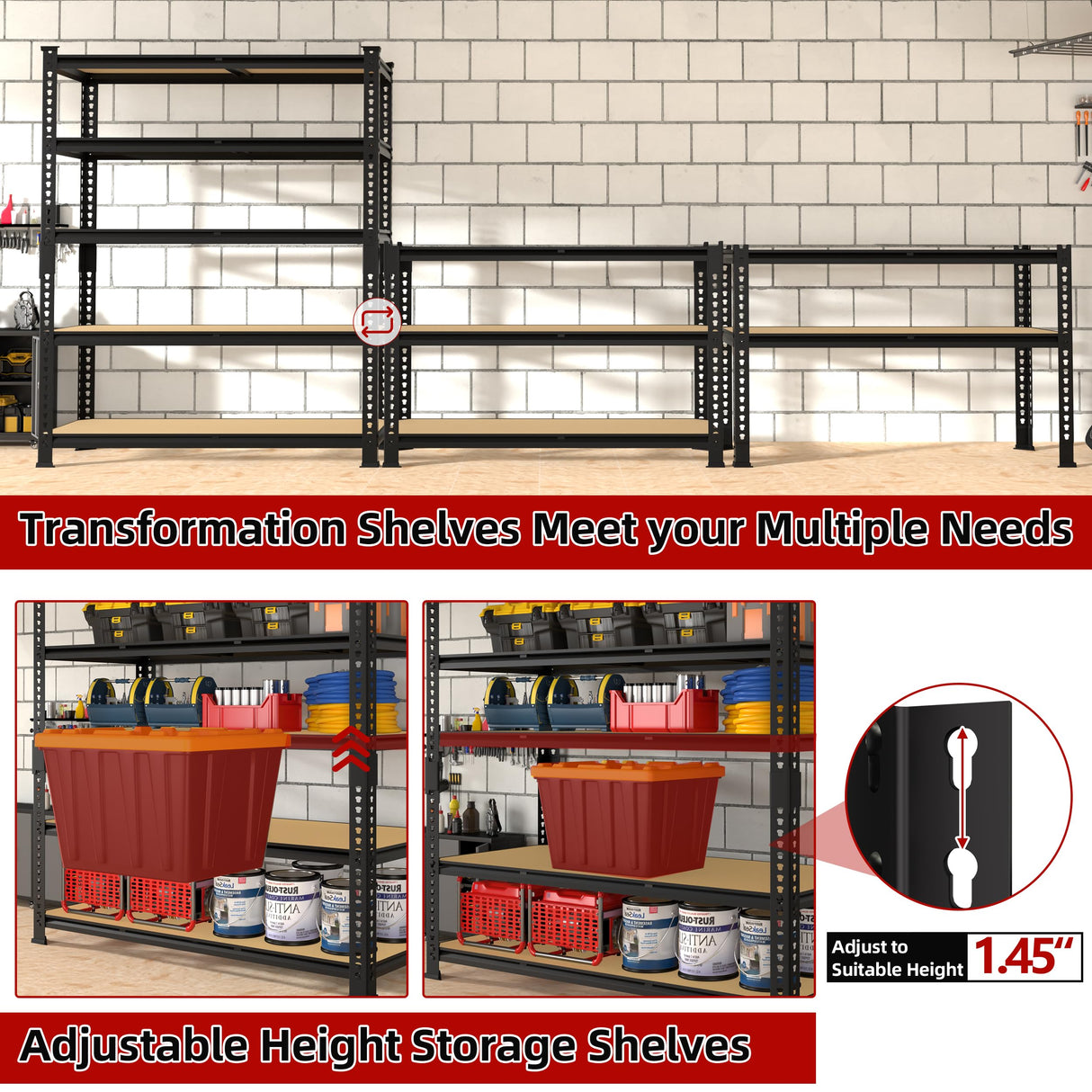 BuxWellBang Heavy Duty Metal Storage Shelves - 35.5" W x 11.8" D x 72" H 5 Tier Adjustable Garage Shelving Unit, Industrial Utility Rack Shelf for Warehouse, Pantry, Kitchen, Black BuxWellBang