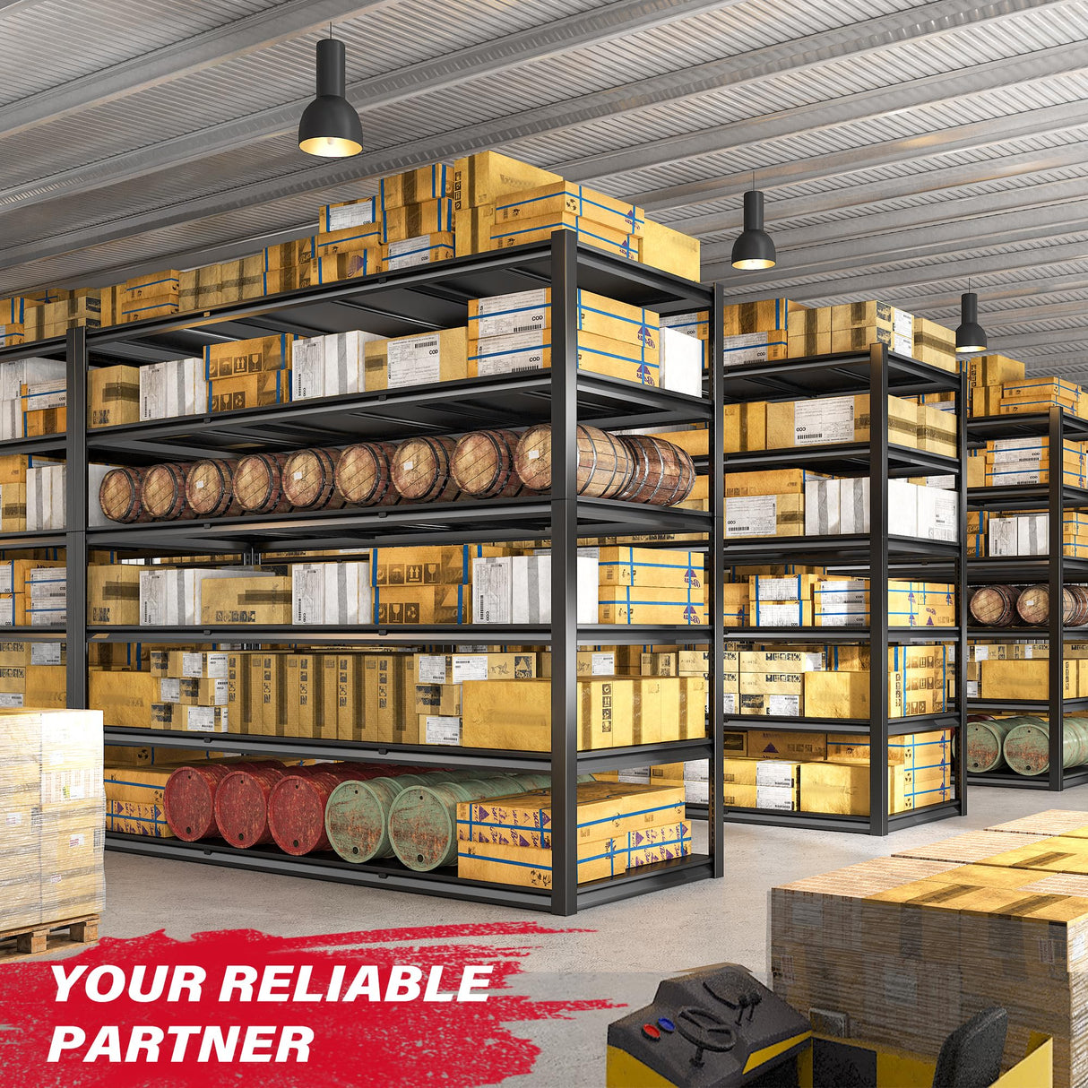 REIBII 84“H Garage Shelving Heavy Duty Storage Shelves 3500 LBS Adjustable Metal Shelving Uints and Storage for Garage, Warehouse, School, Commercial, Business, 60 "W x 24 "D x 84 "H, 2 Pack REIBII