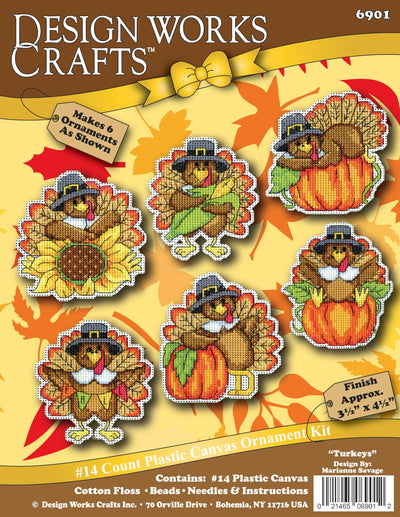 DesignWorks Ink Turkeys Counted Cross Stitch Ornament Kit - Set/6